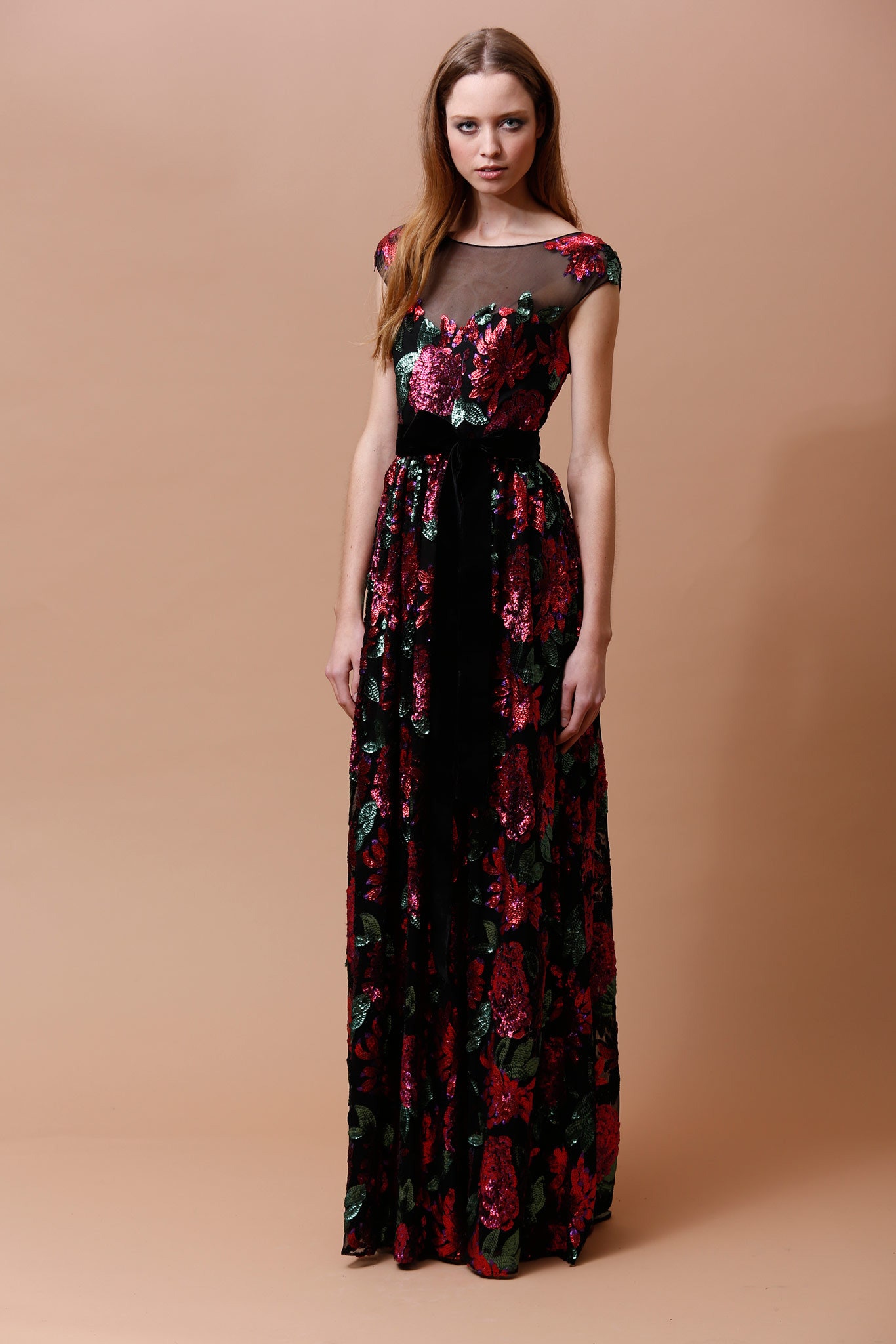 floral velvet maxi gown