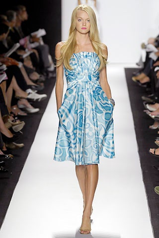 blue pleated strapless dress