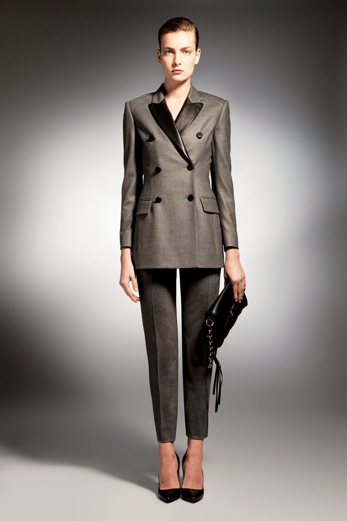 gray wool long-sleeve collared tailored straight-leg suit