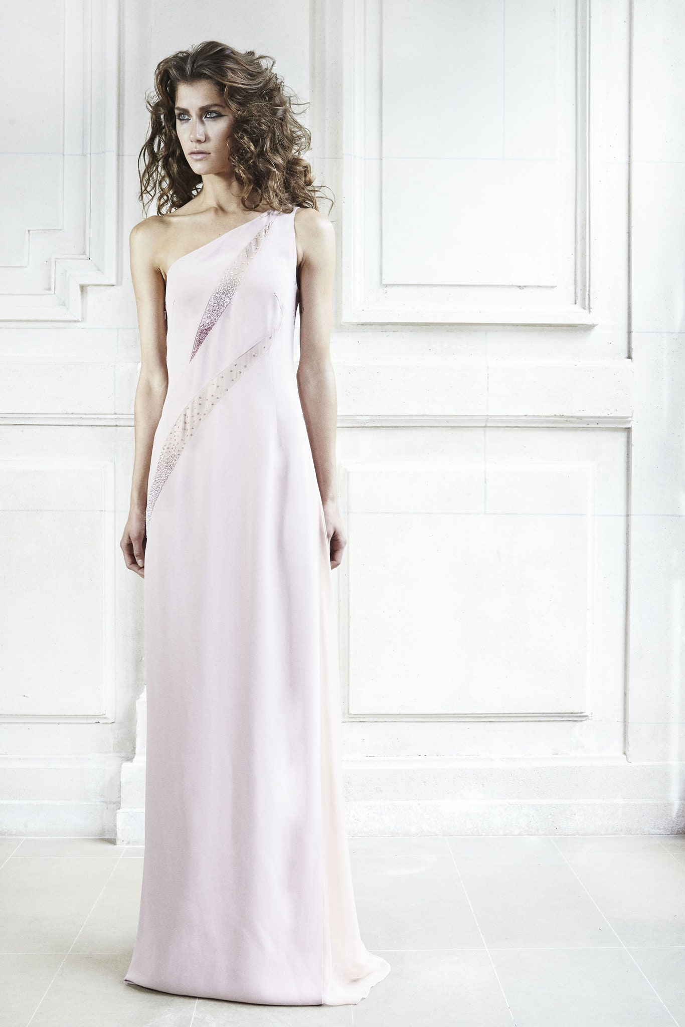 pink silk sleeveless gown