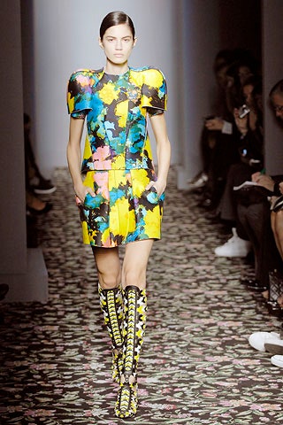 colorful mini dress with fitted boots