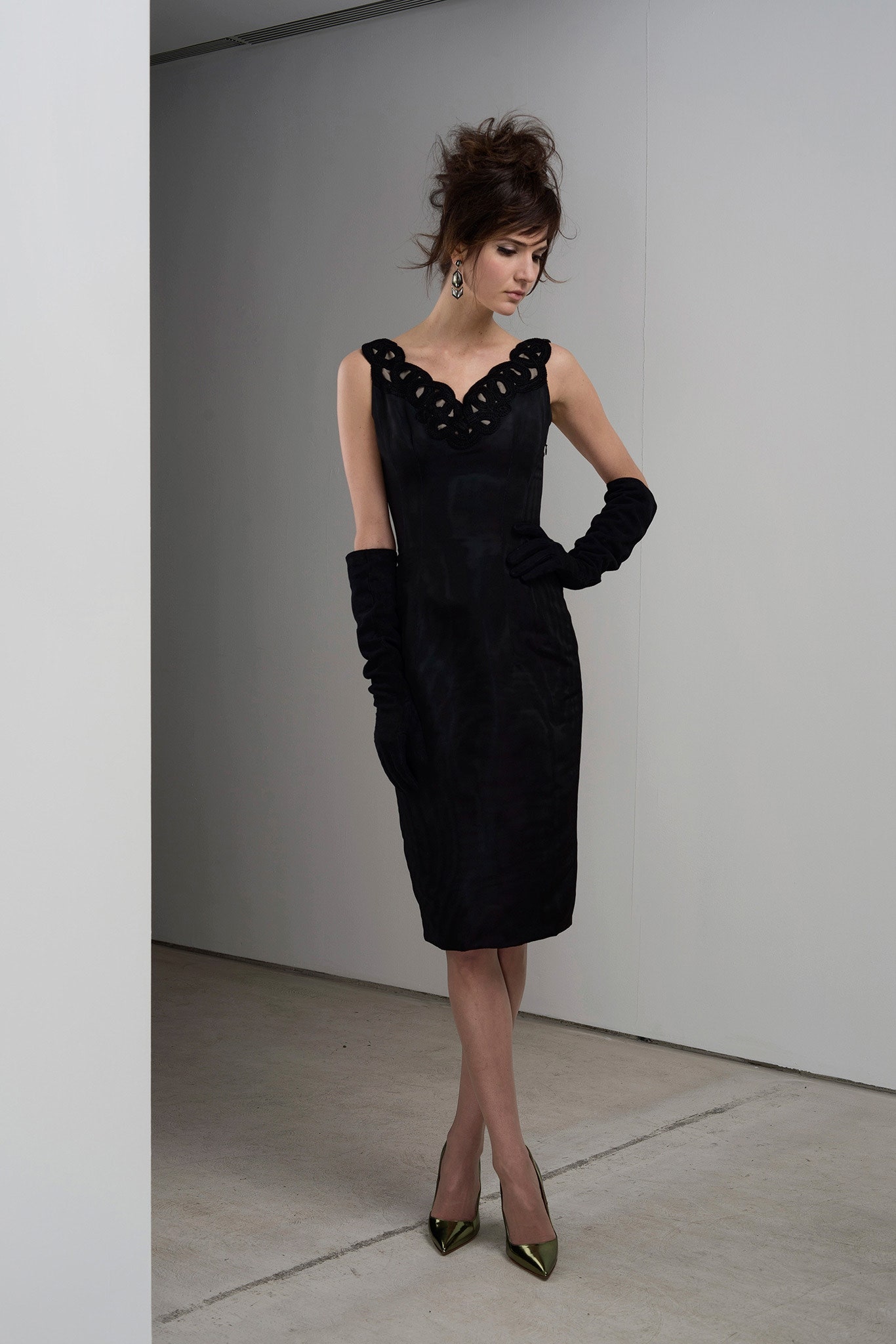 black silk fitted dress