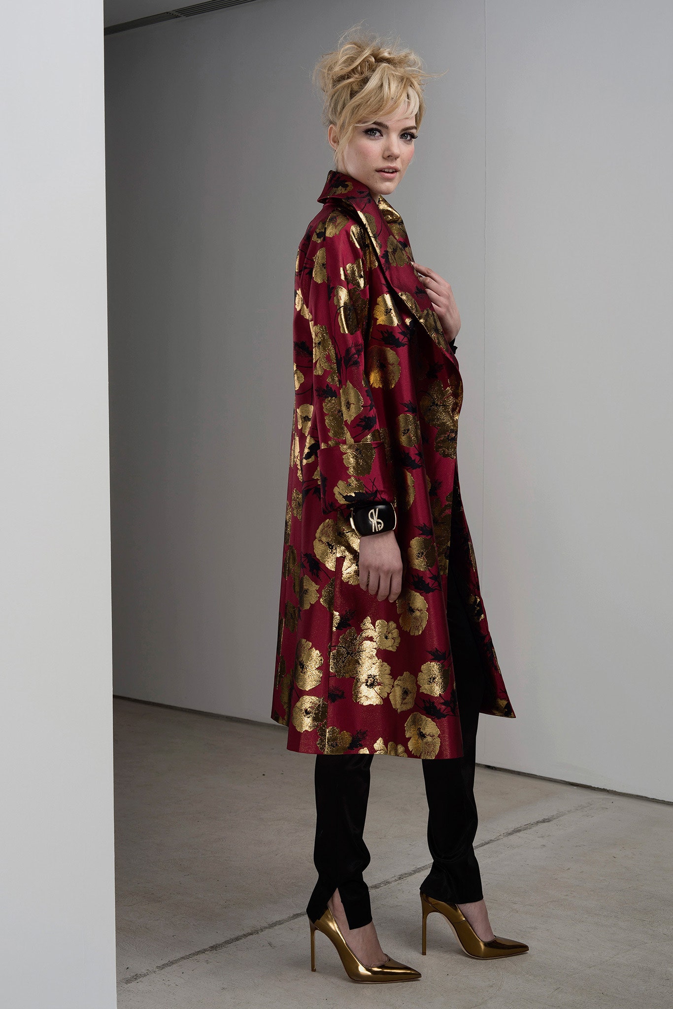 red floral silk coat