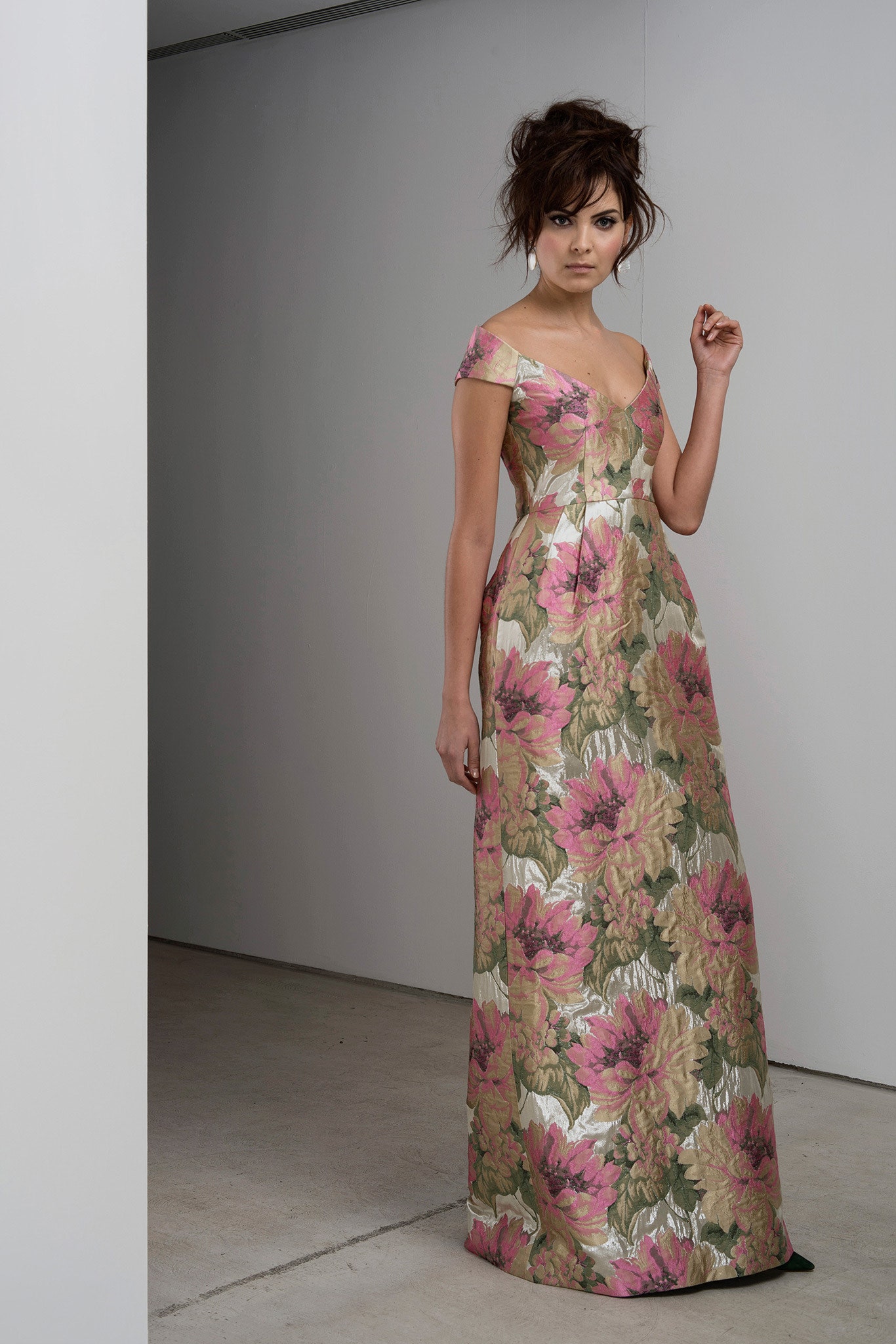 floral silk fitted gown