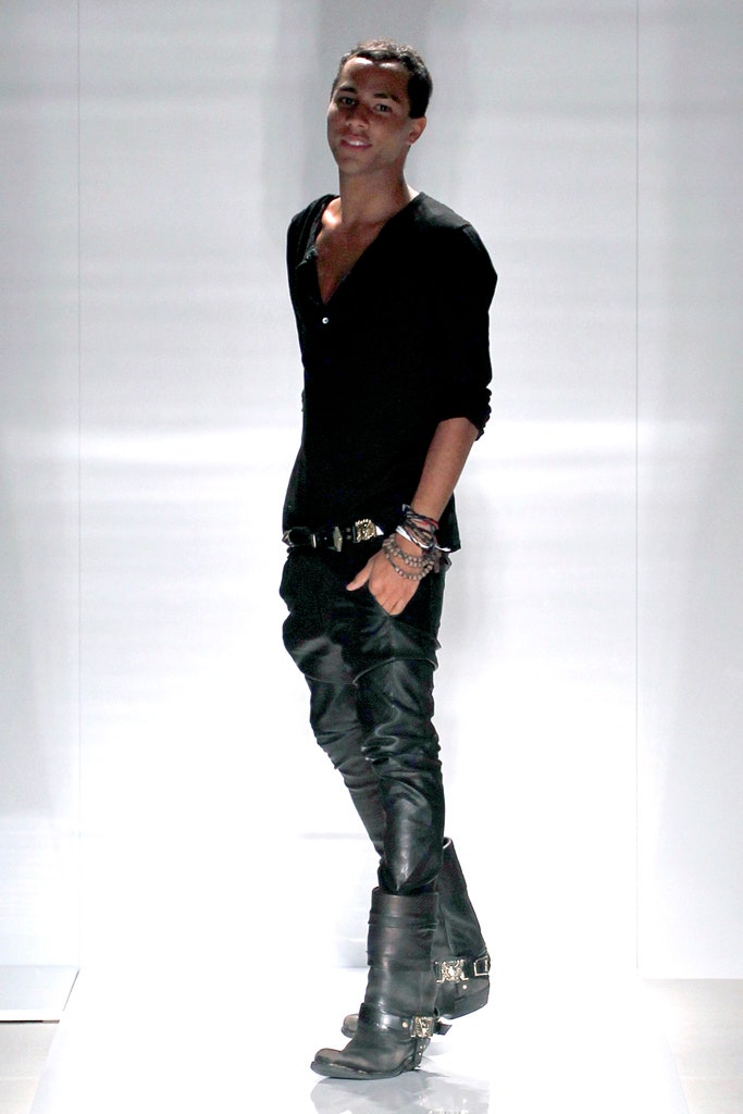 black fitted shirt and leather pants