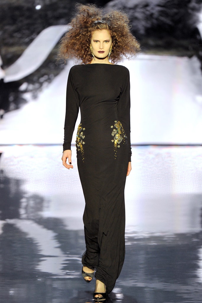 black silk fitted gown