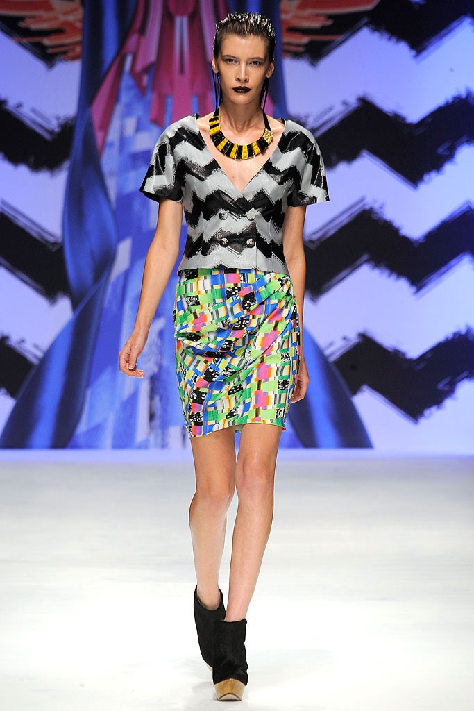 black and white printed top with mini skirt