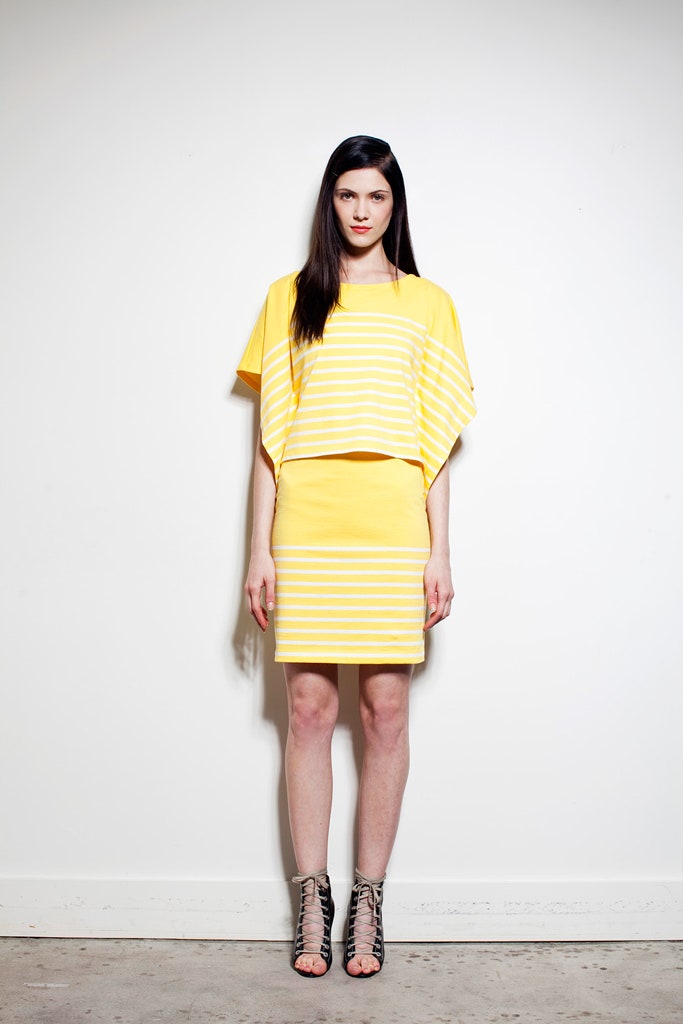yellow striped mini dress and top