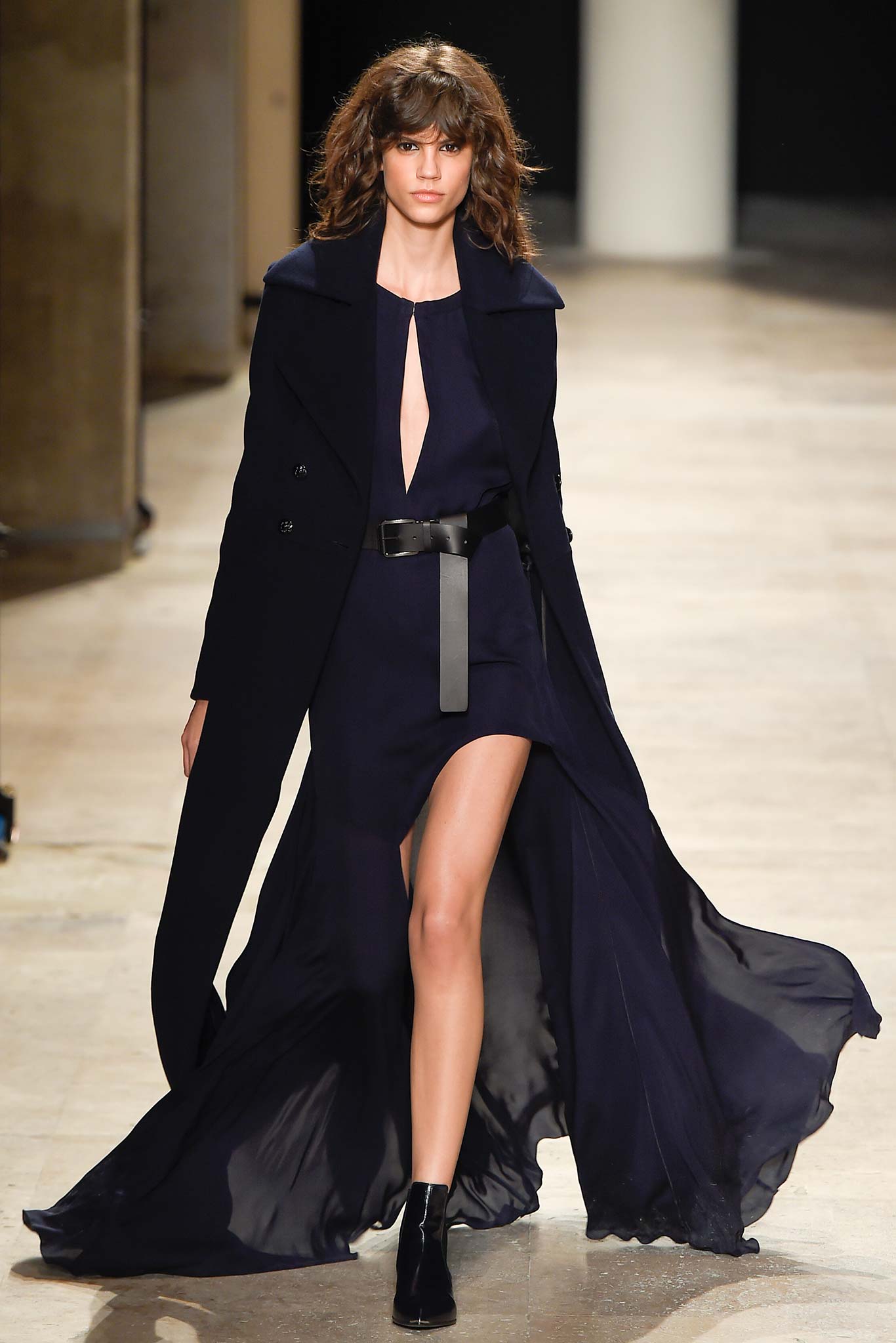 navy silk gown with black coat