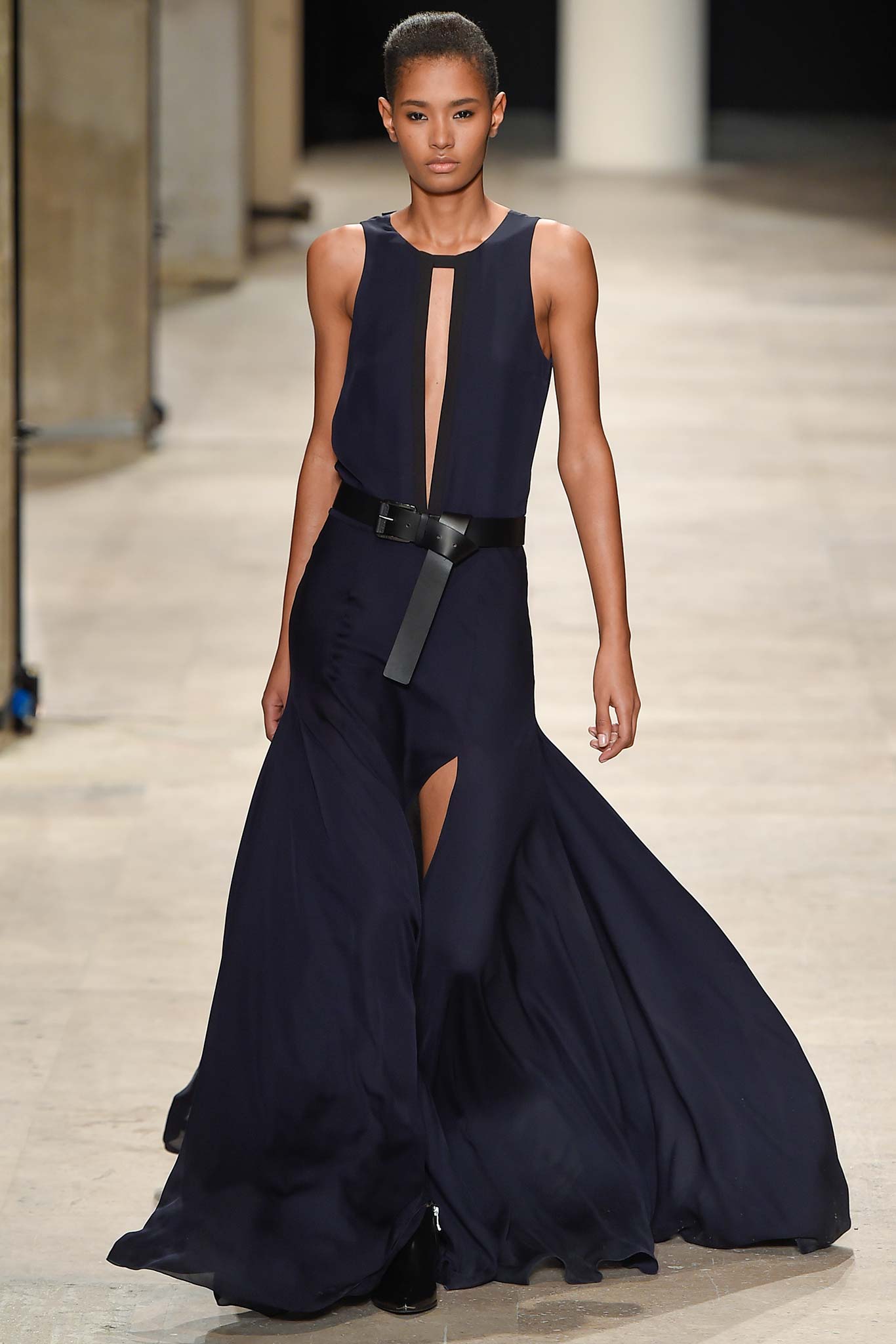 black silk sleeveless gown
