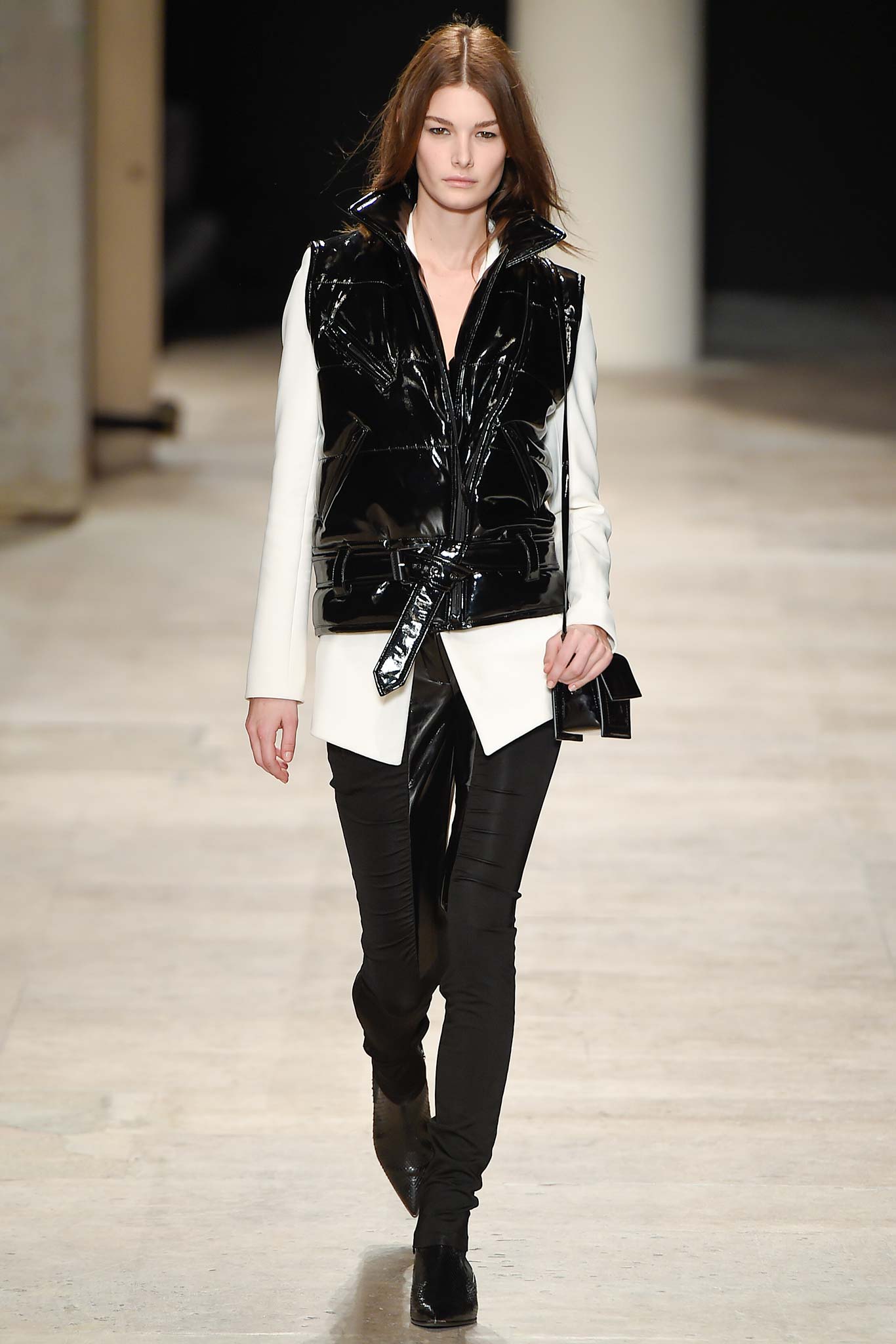 black vinyl jacket with white shirt