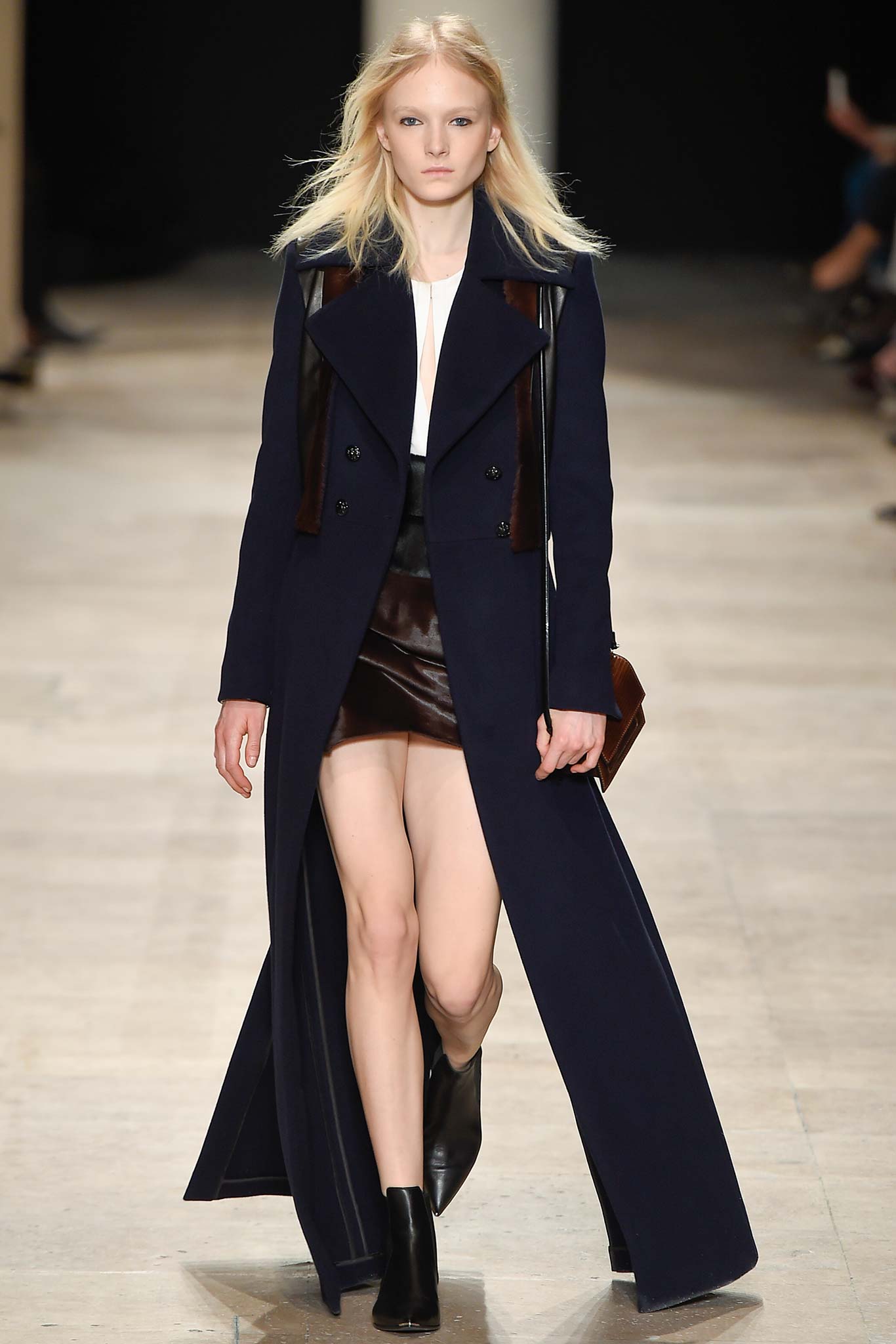 blue wool long-sleeve collared fitted maxi coat