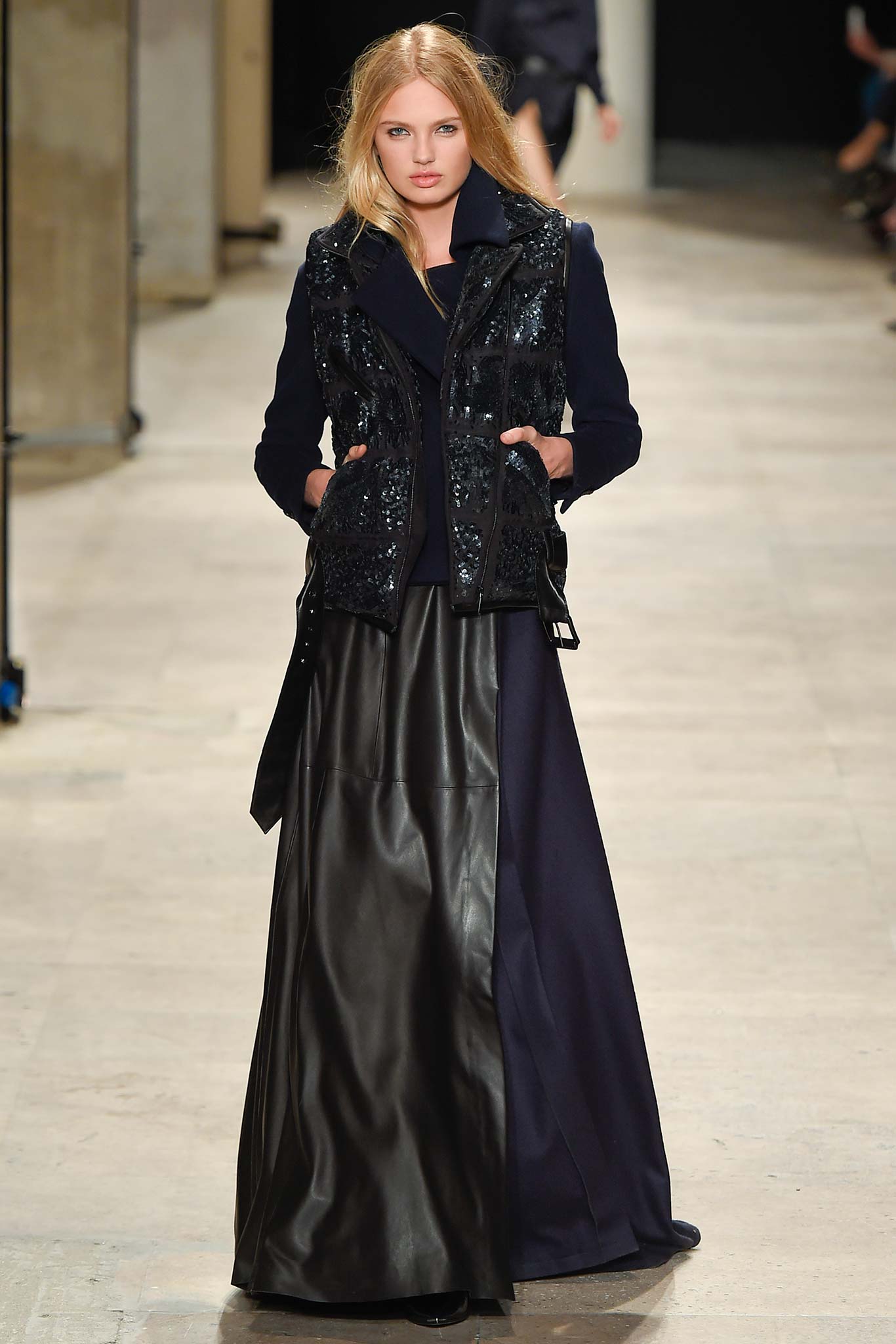 black sequin vest navy coat