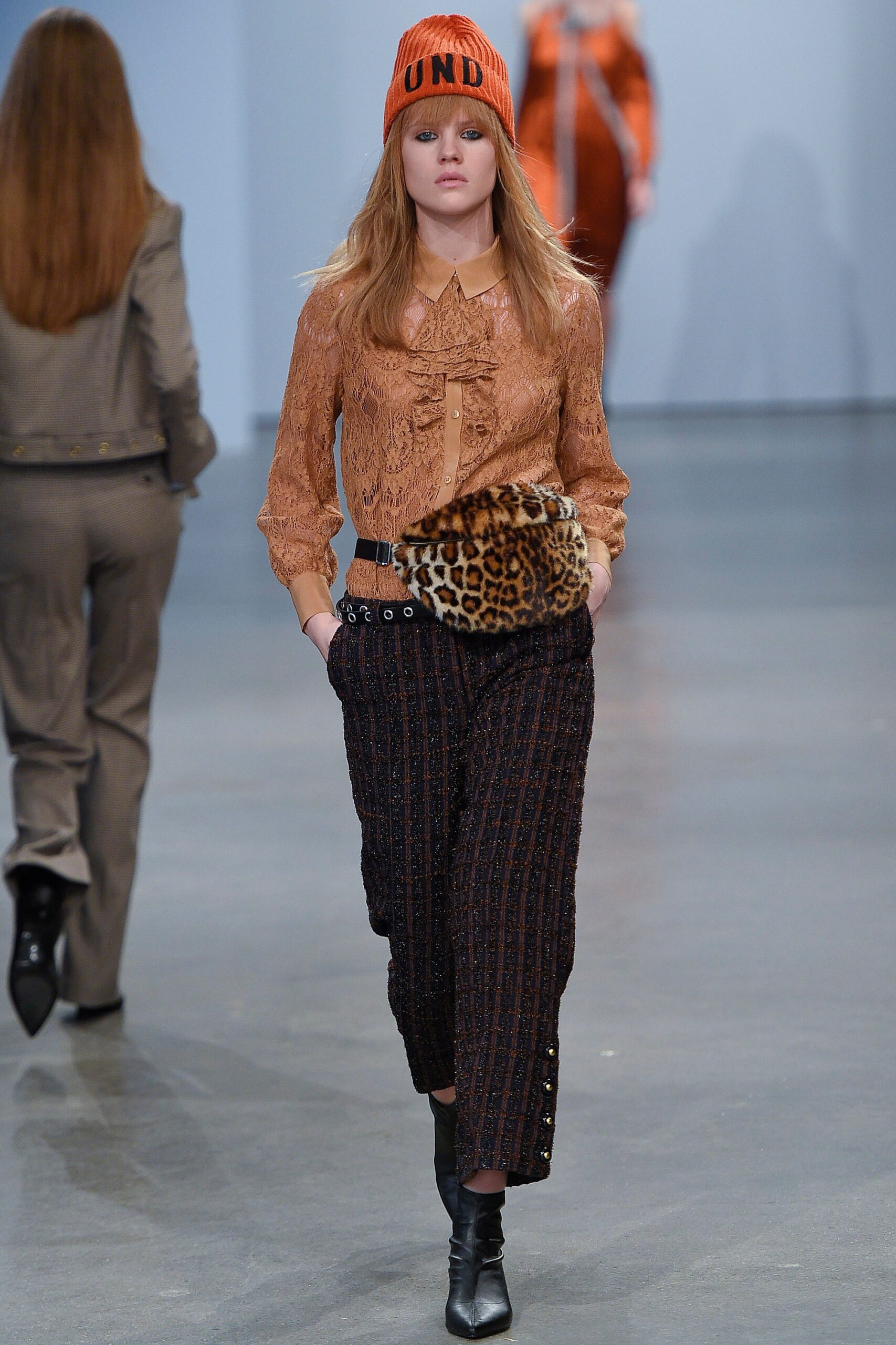 brown silk blouse with relaxed pants