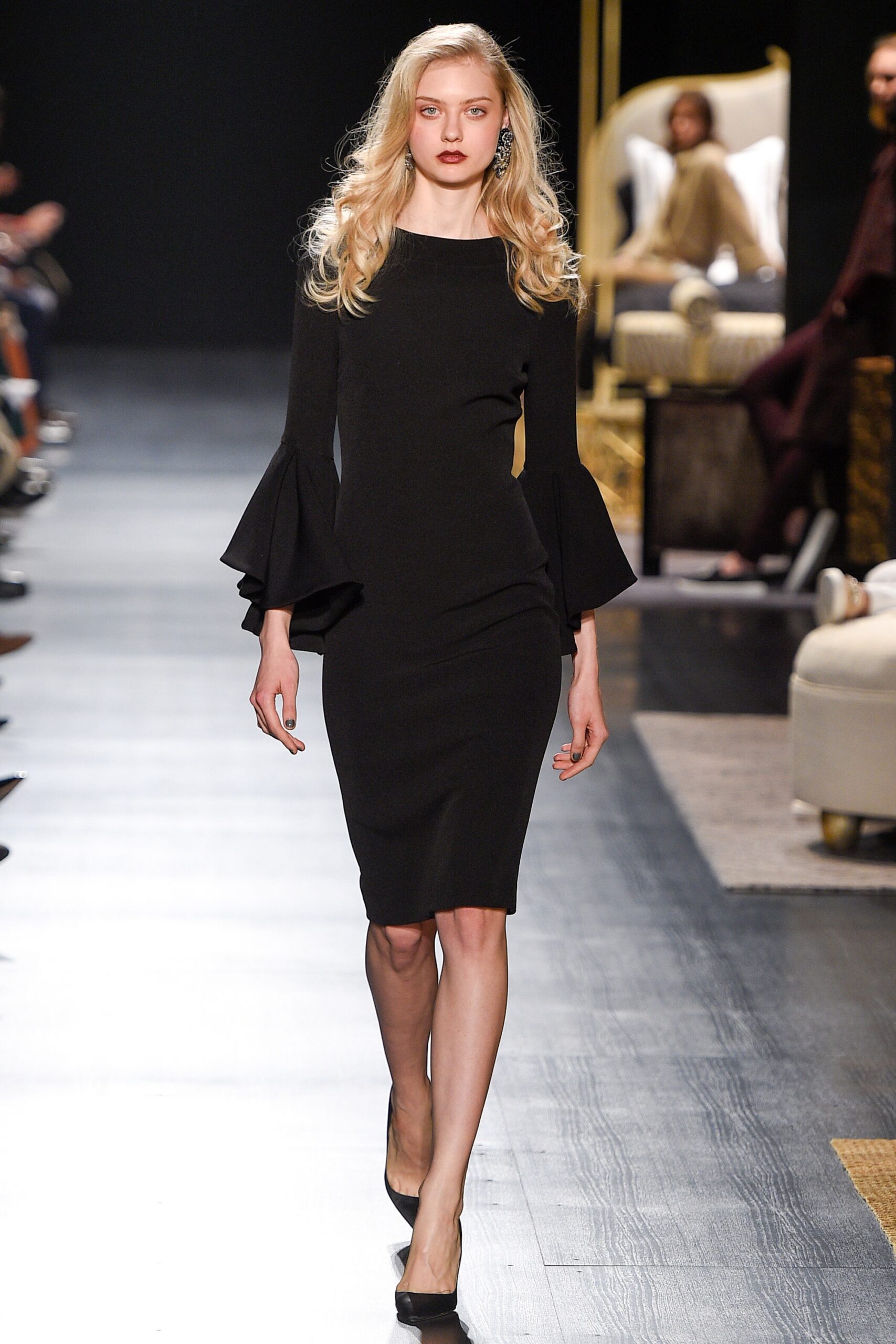 black fitted midi dress