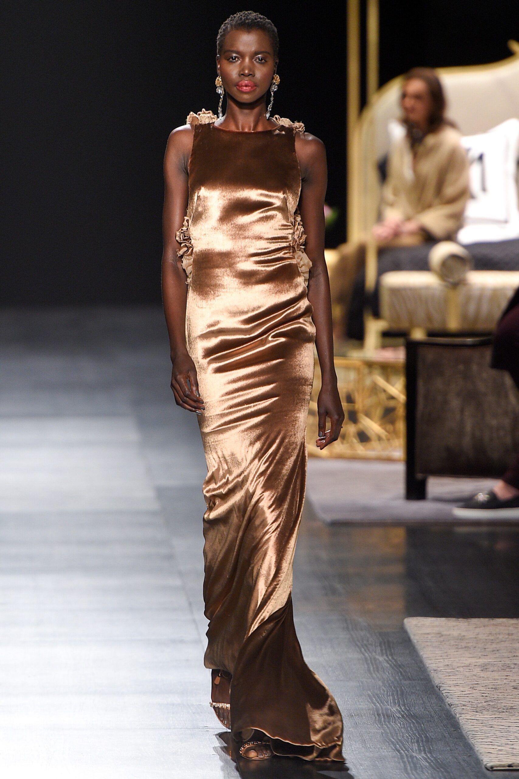 fitted brown silk gown