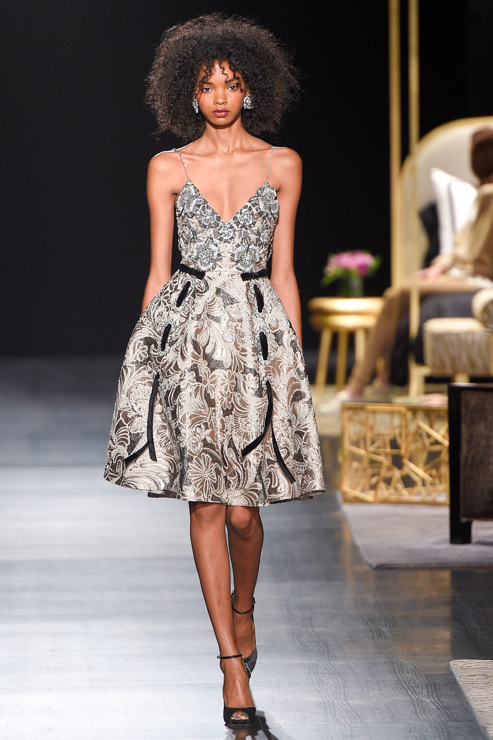 black and gold embroidered dress