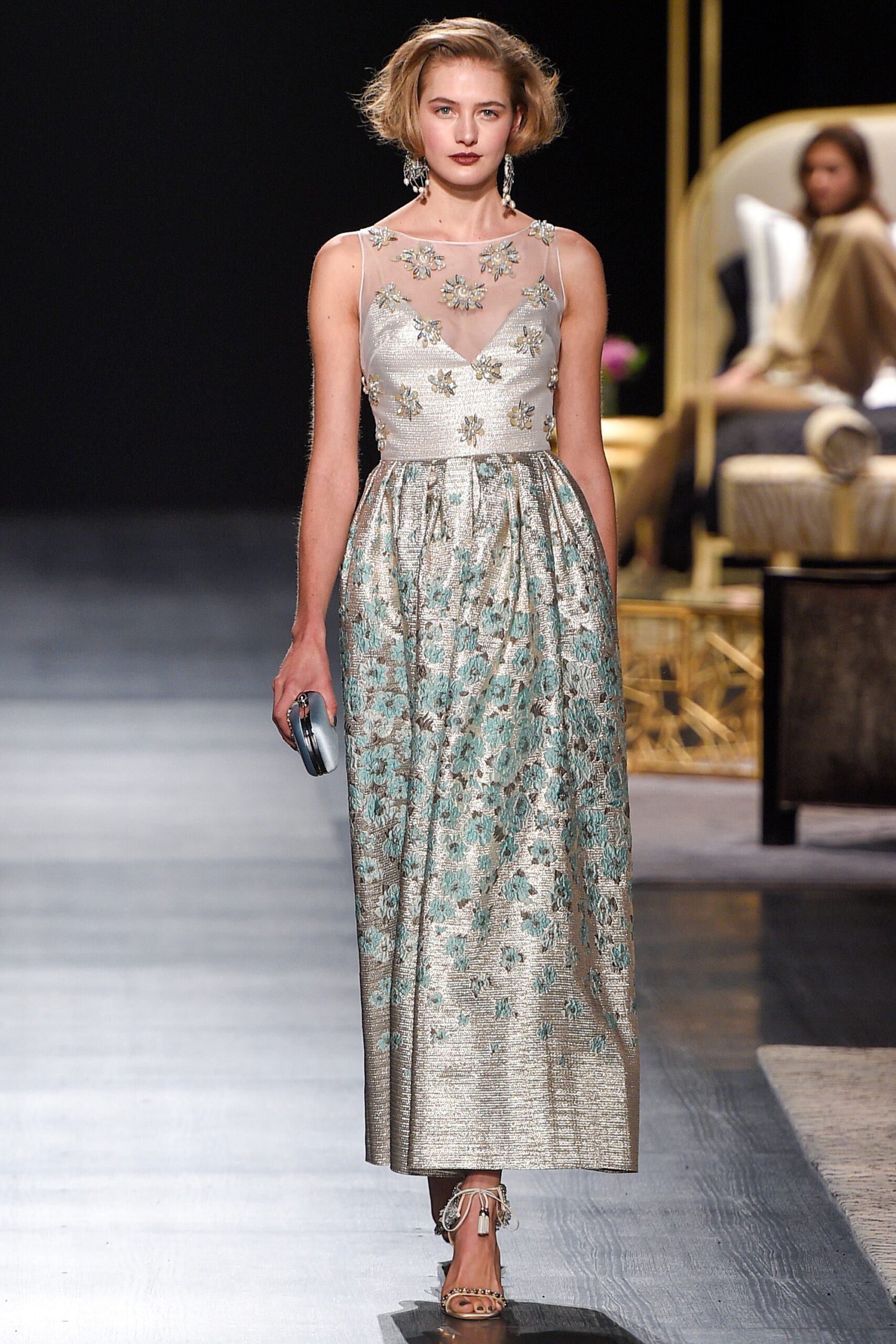 silver embroidered maxi gown