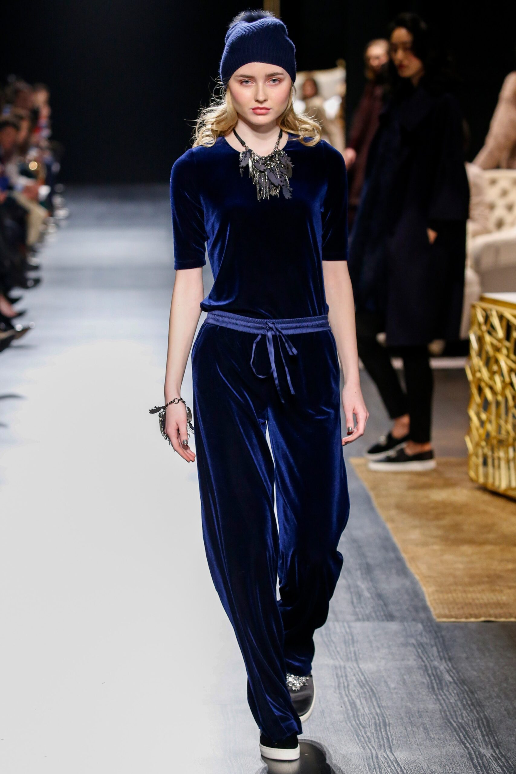 blue velvet fitted jumpsuit