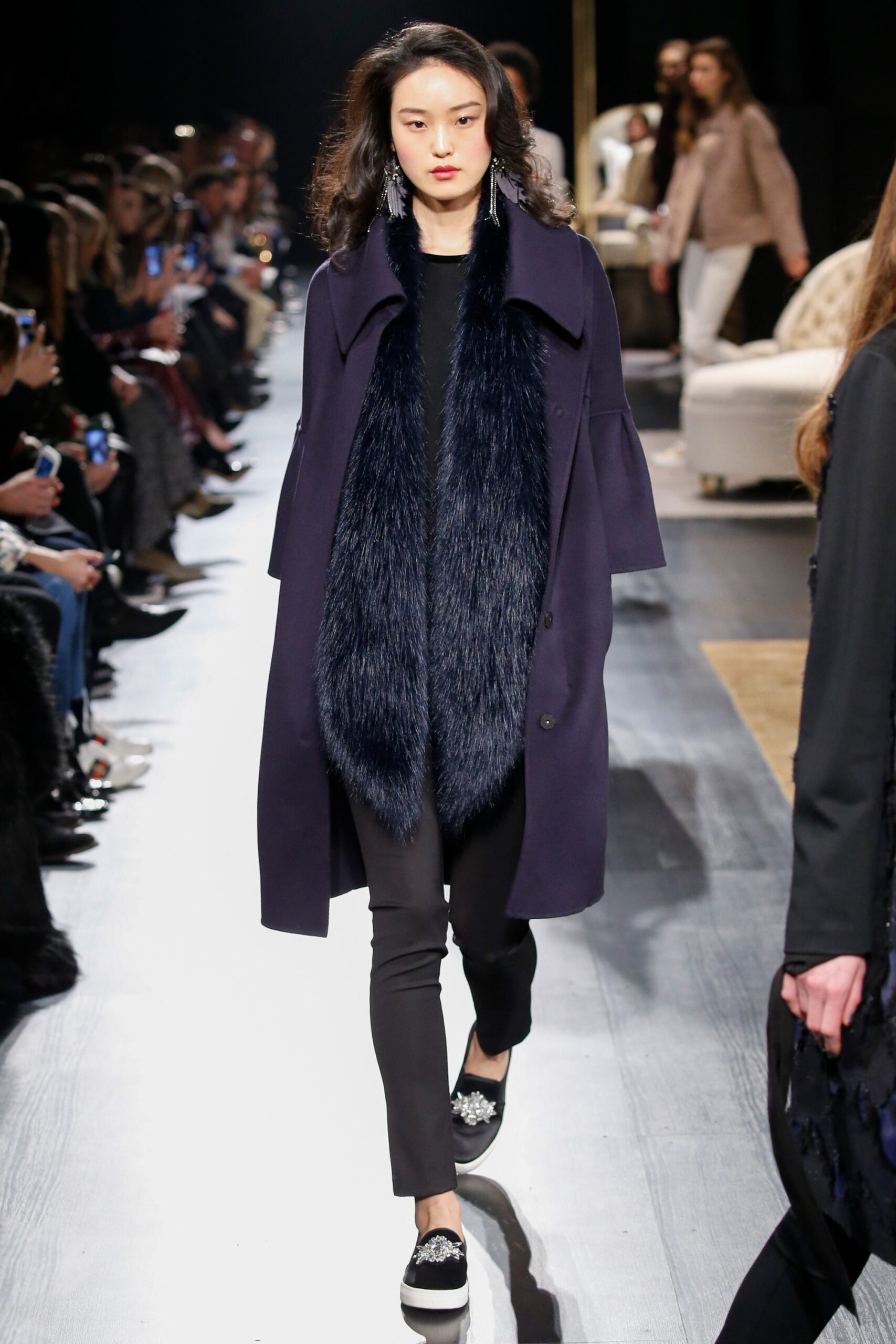 navy coat with black pants