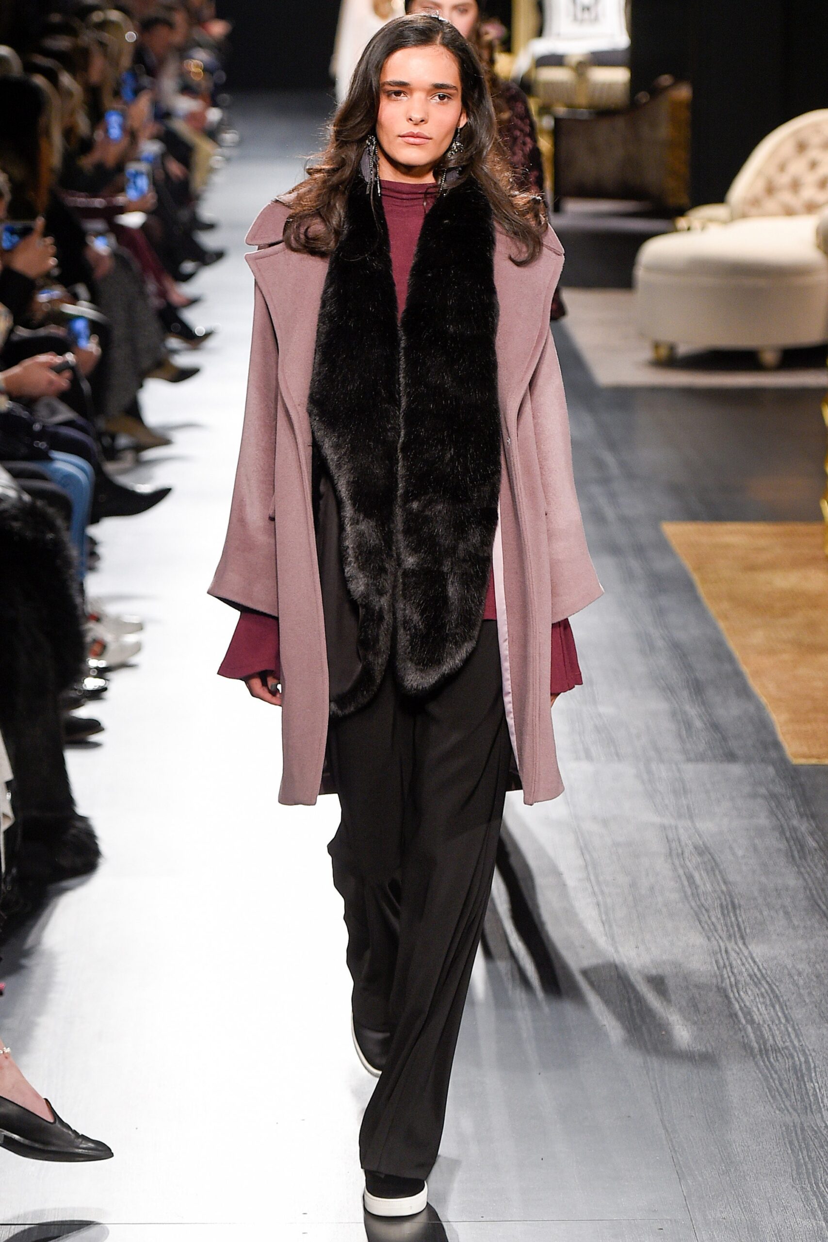 purple coat with faux-fur collar