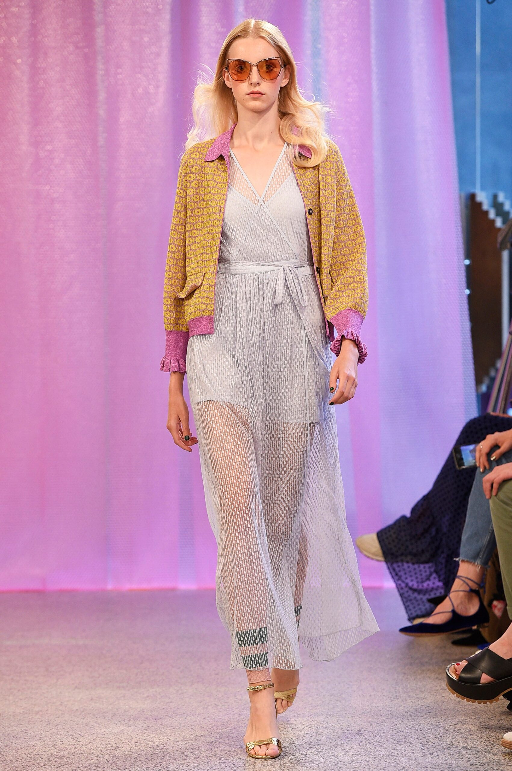 sheer white maxi dress with relaxed jacket