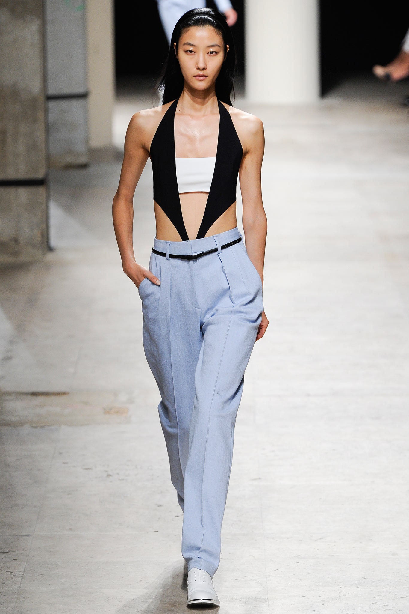 blue cotton relaxed high-waisted straight-leg pants