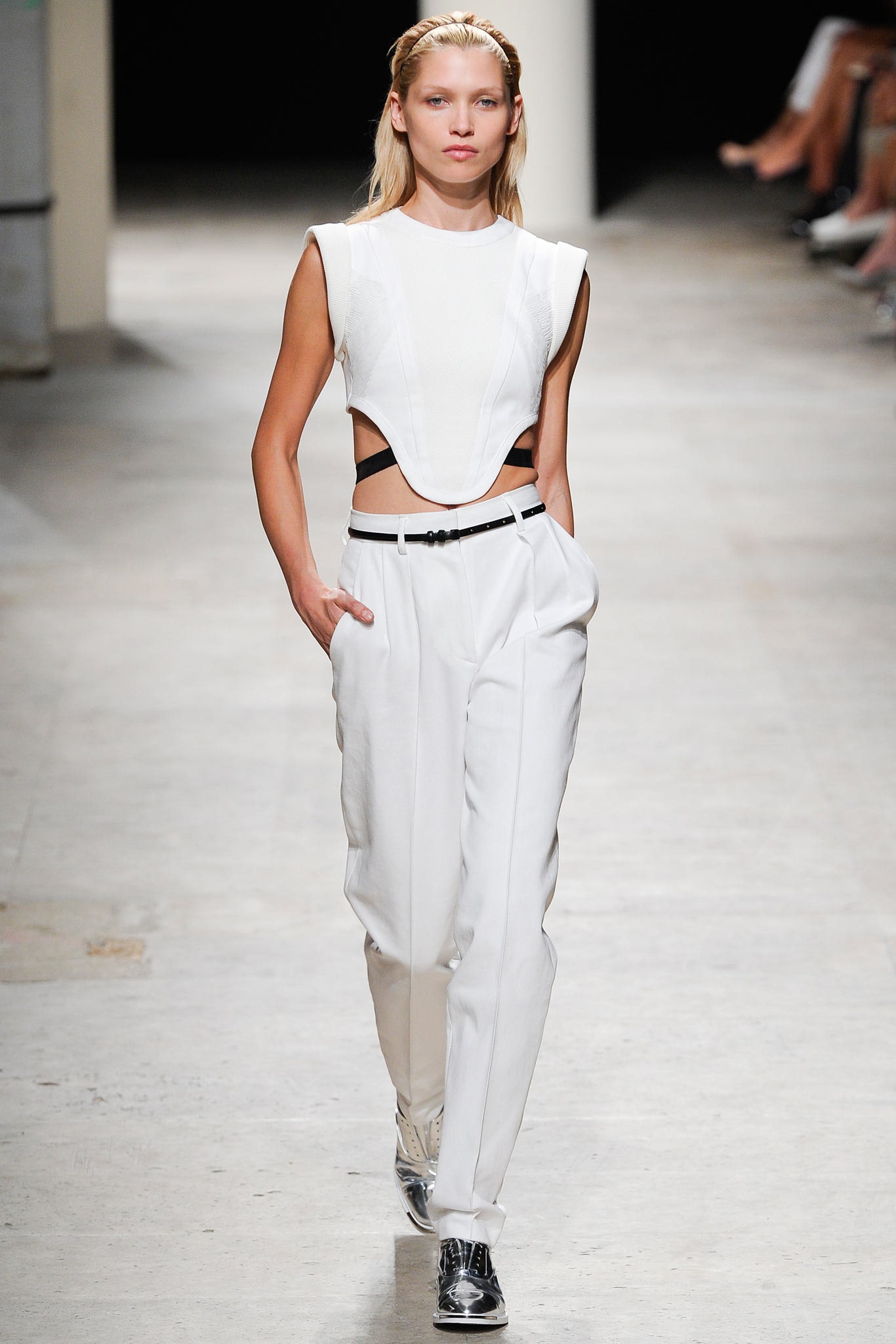 white fitted top with cutouts