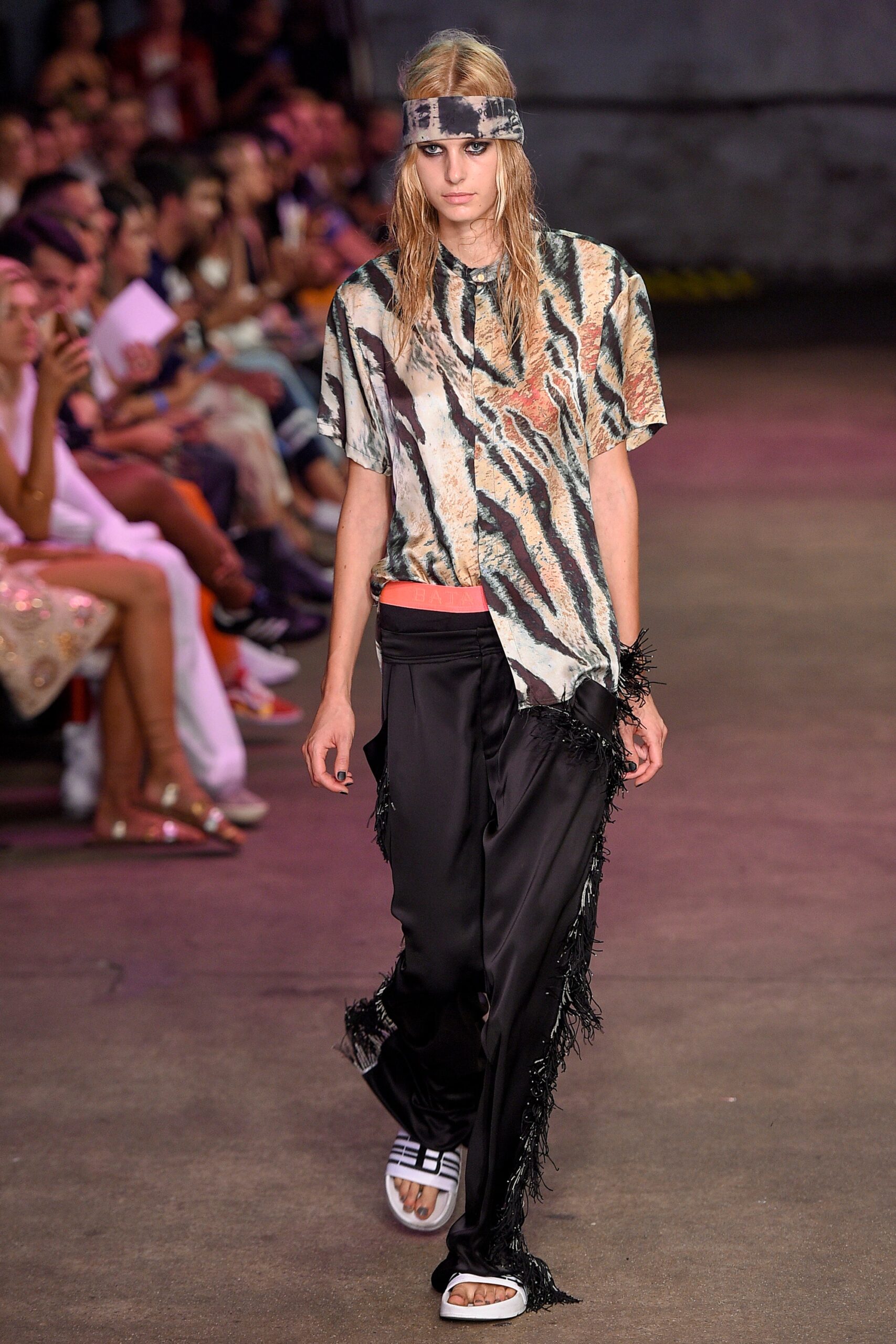 multi-printed relaxed shirt with black pants