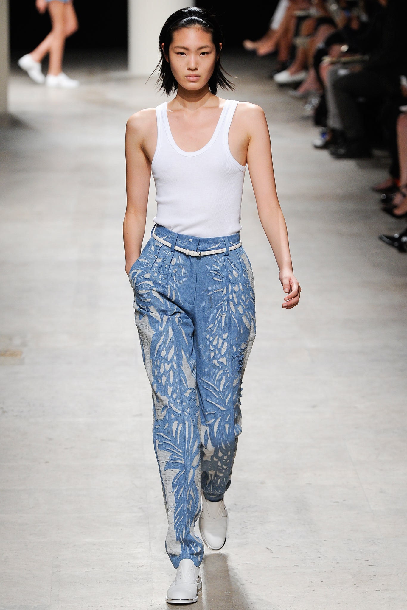 blue denim relaxed embroidered pants