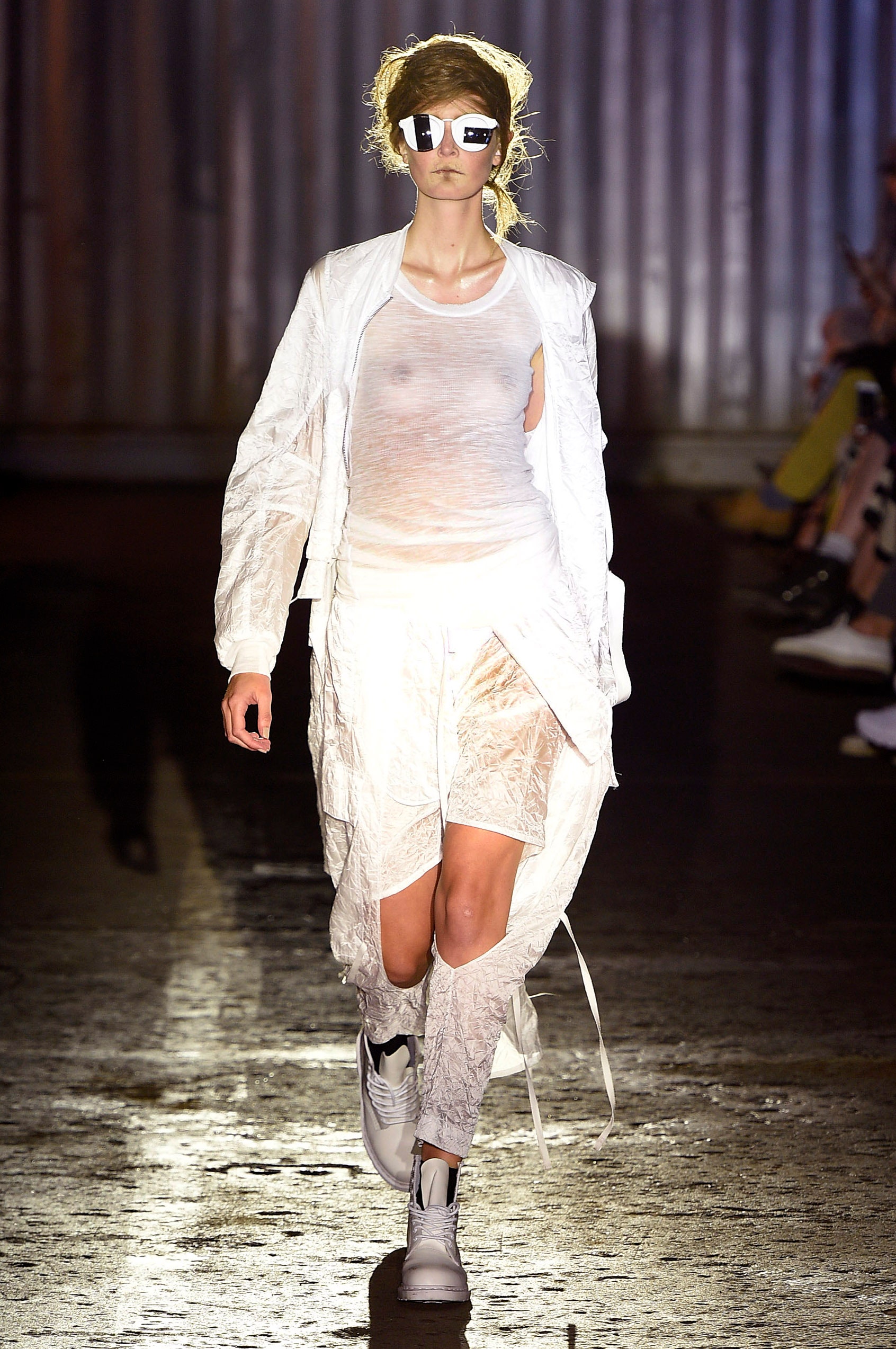 white fitted top with asymmetric skirt
