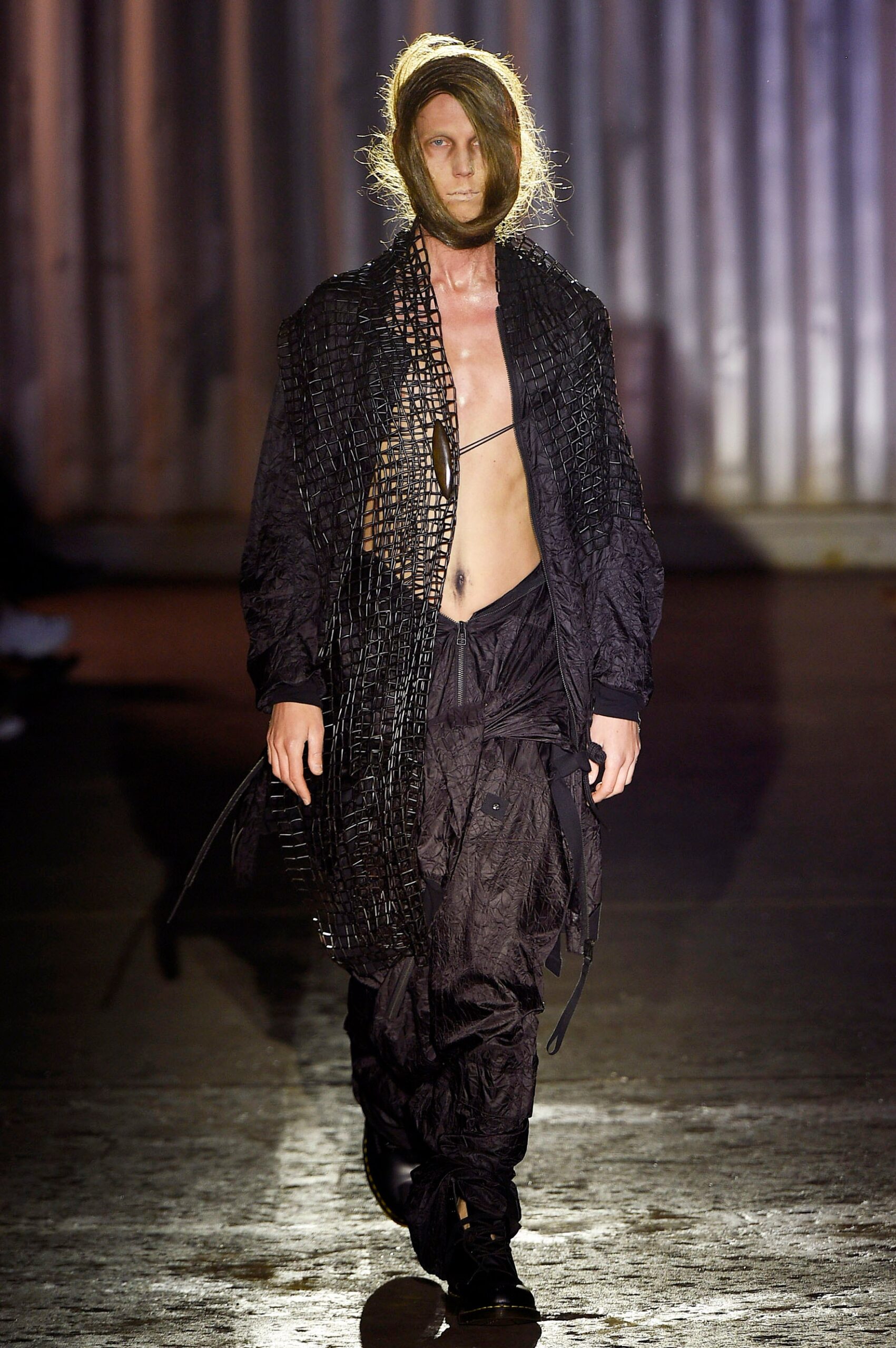 black relaxed coat with cargo pants
