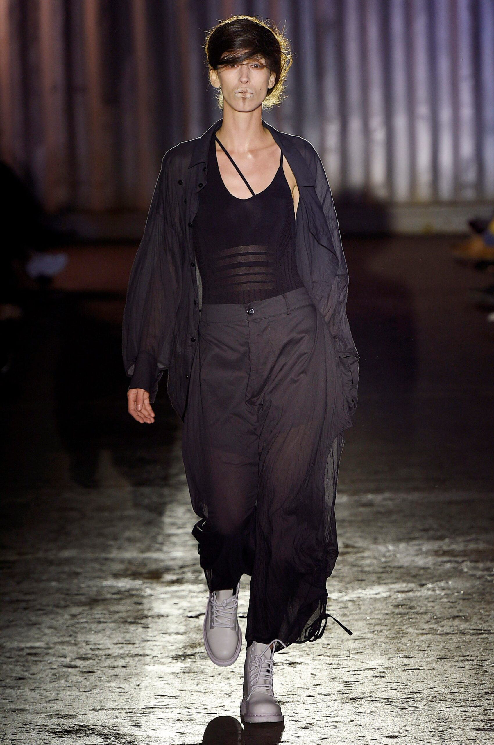 black silk long-sleeve collared relaxed draped flowing jacket