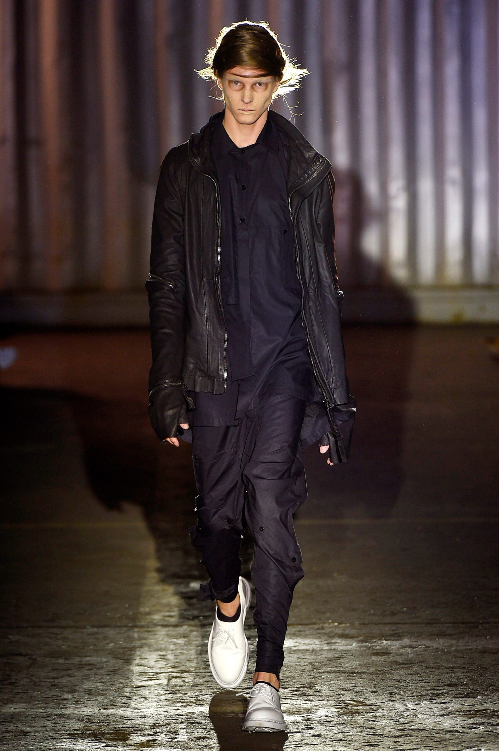 black leather jacket with cargo pants