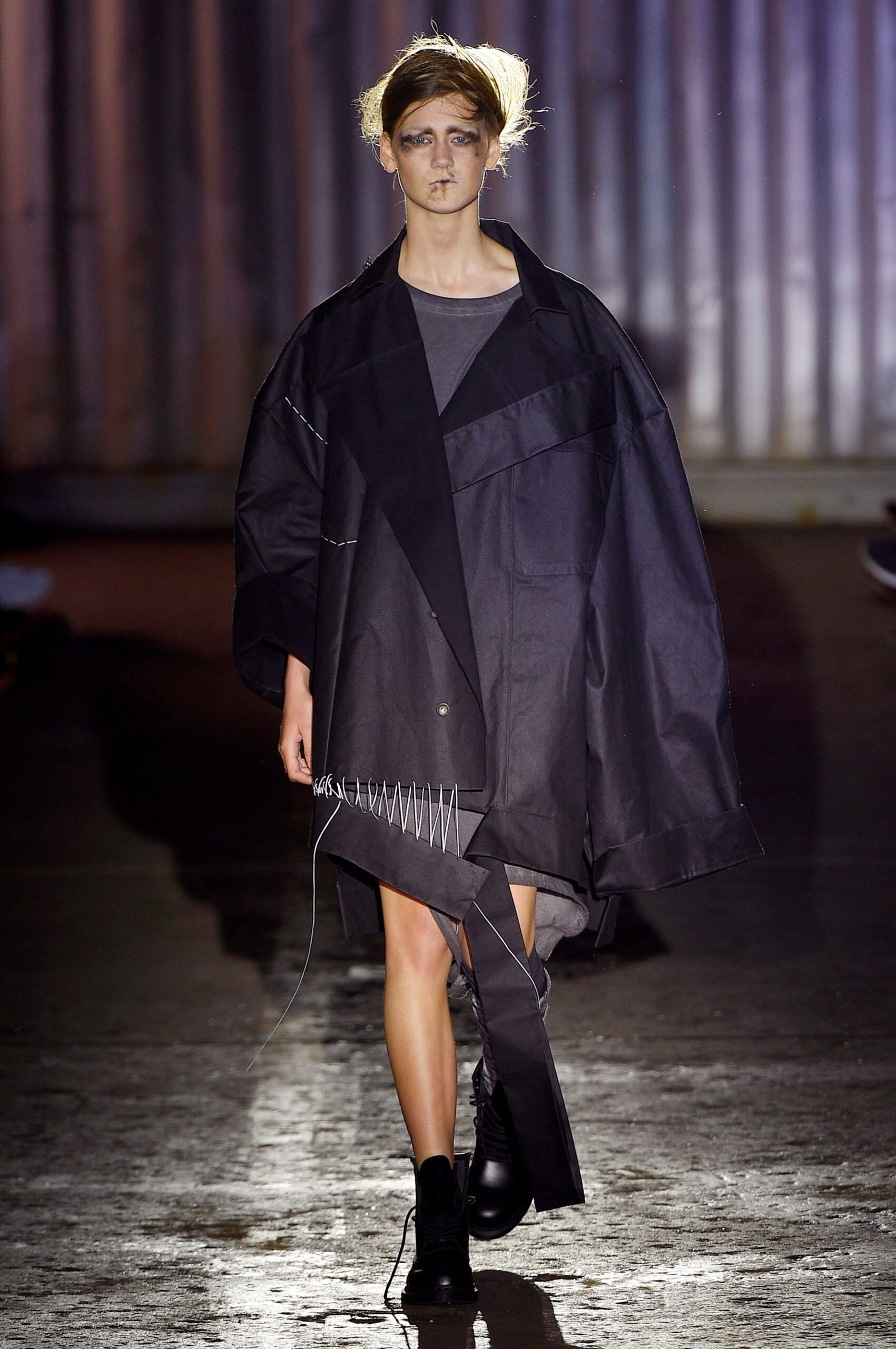 black oversized coat with gray top