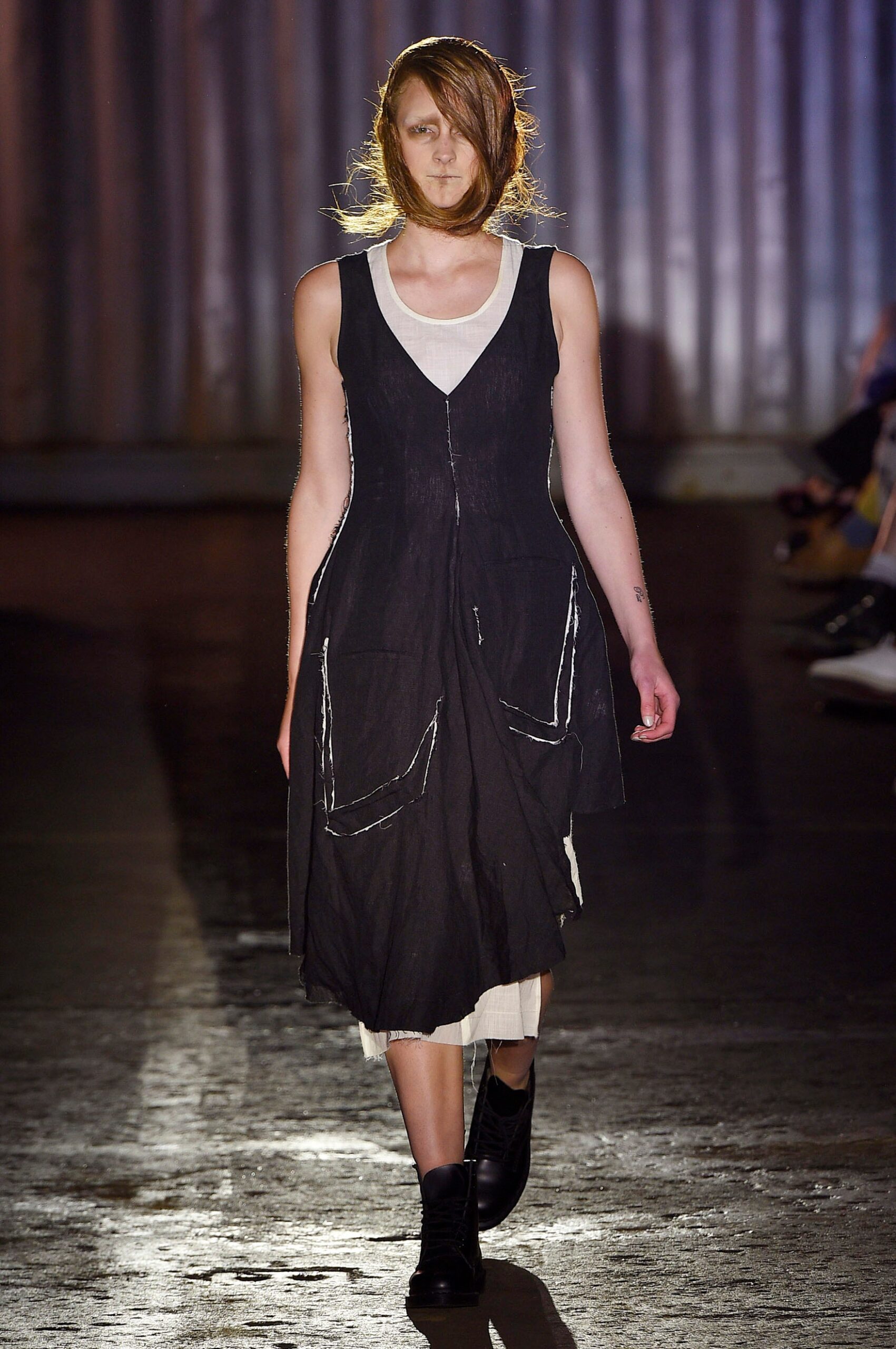 black relaxed midi dress with pockets