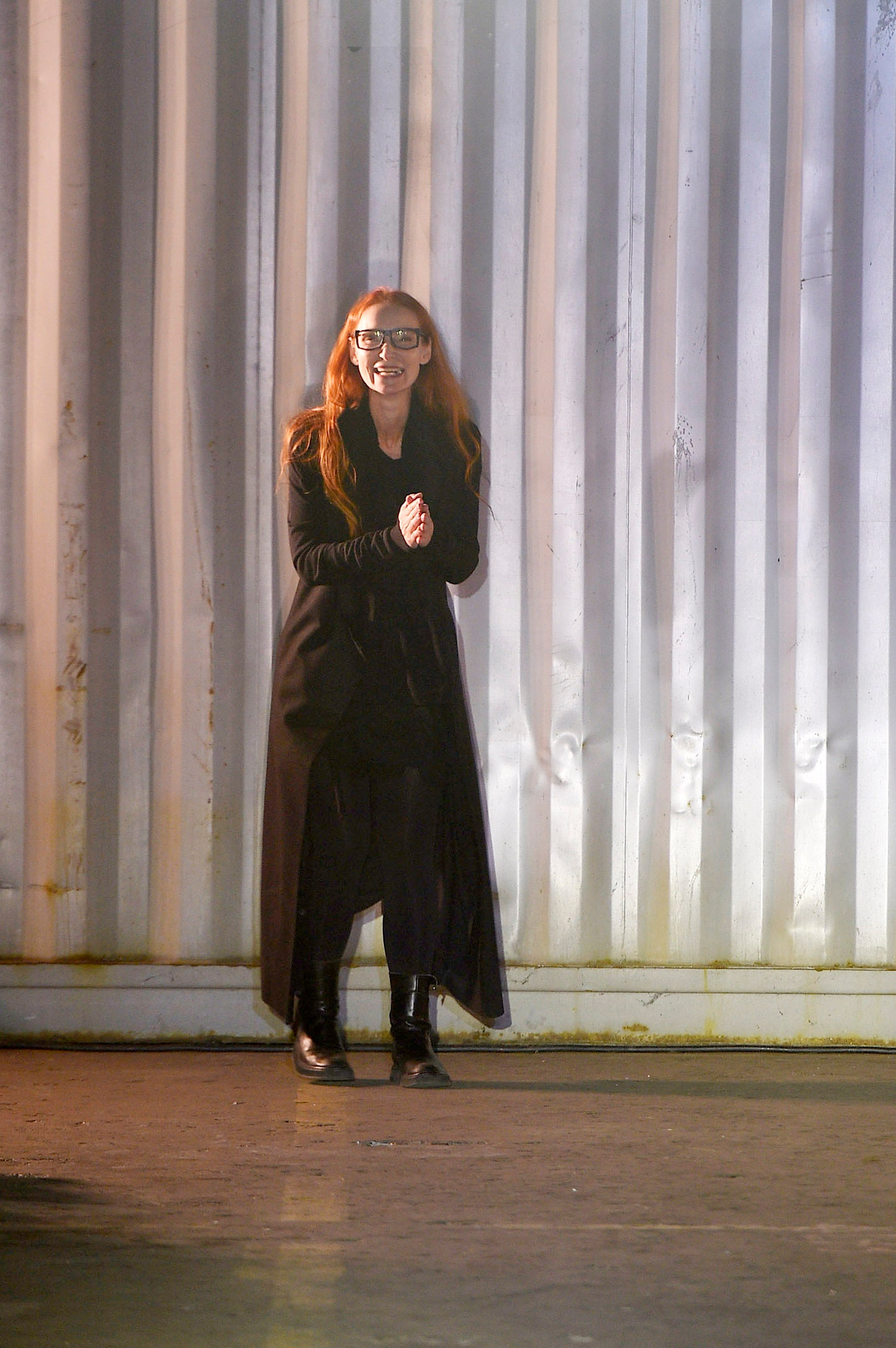 black wool long-sleeve collared fitted layered maxi coat