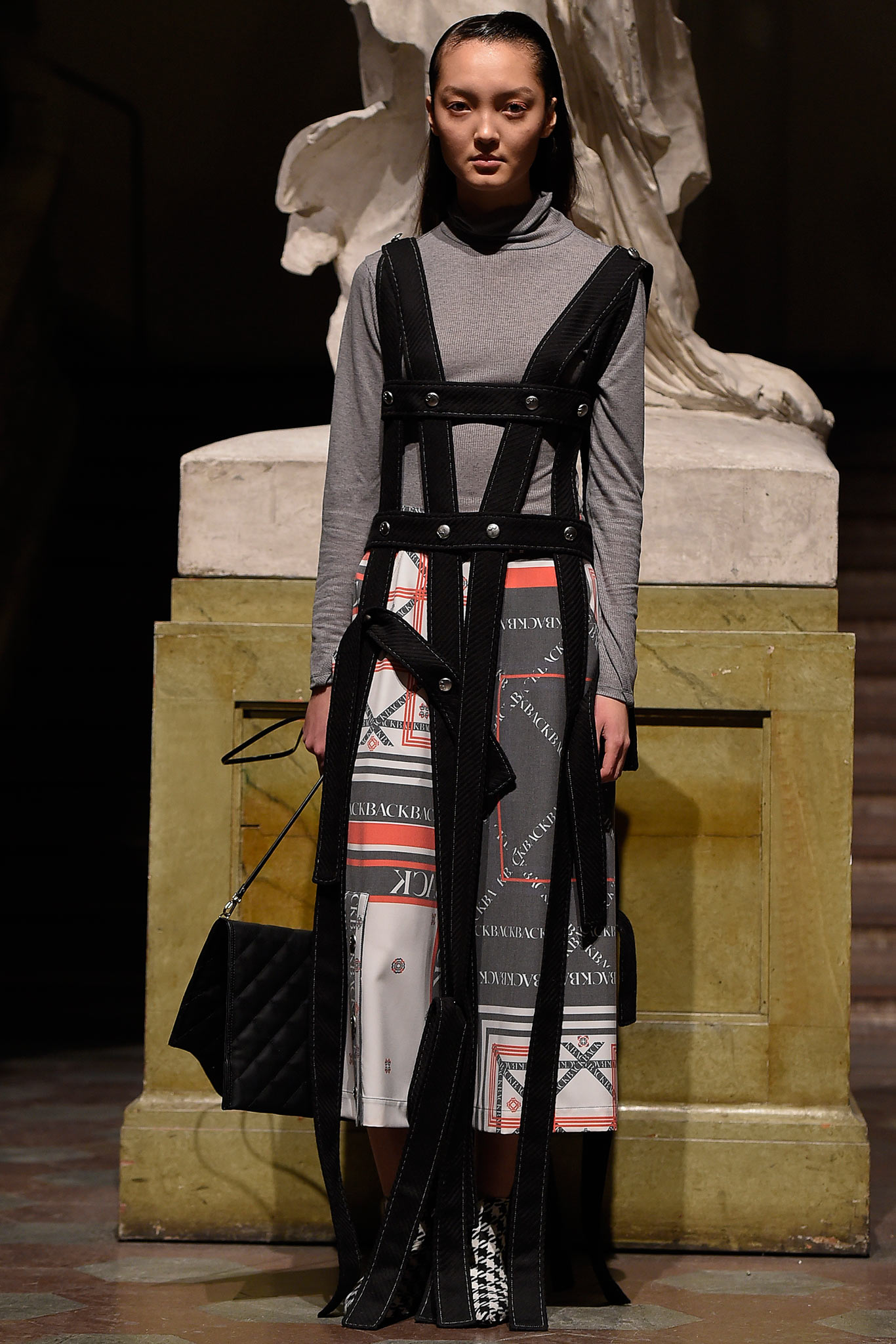 black and white layered midi dress