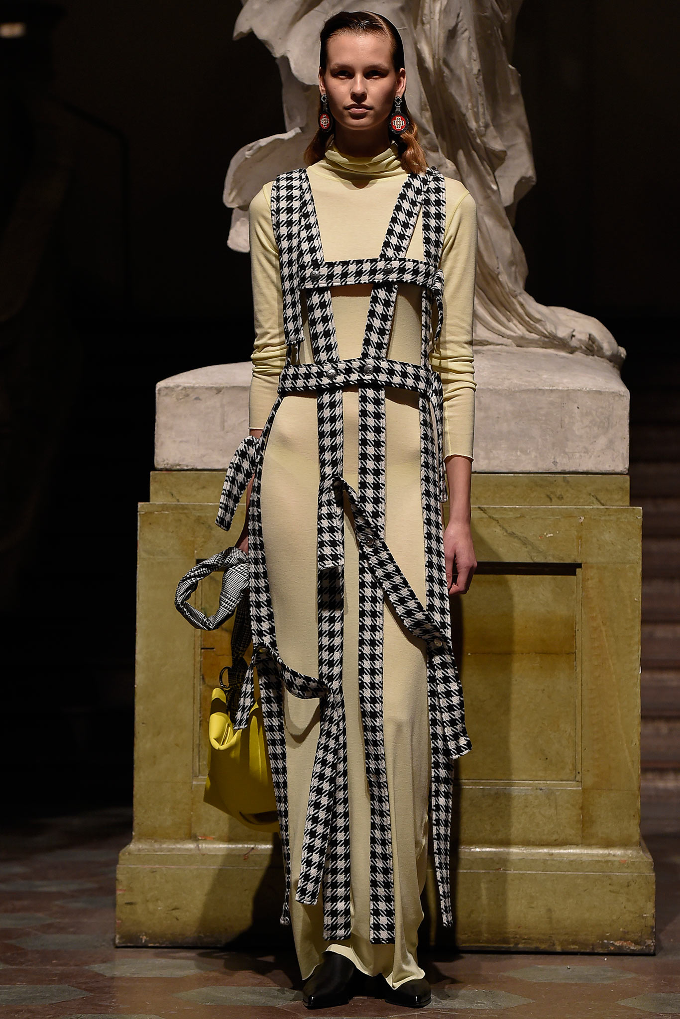 yellow black checked maxi dress