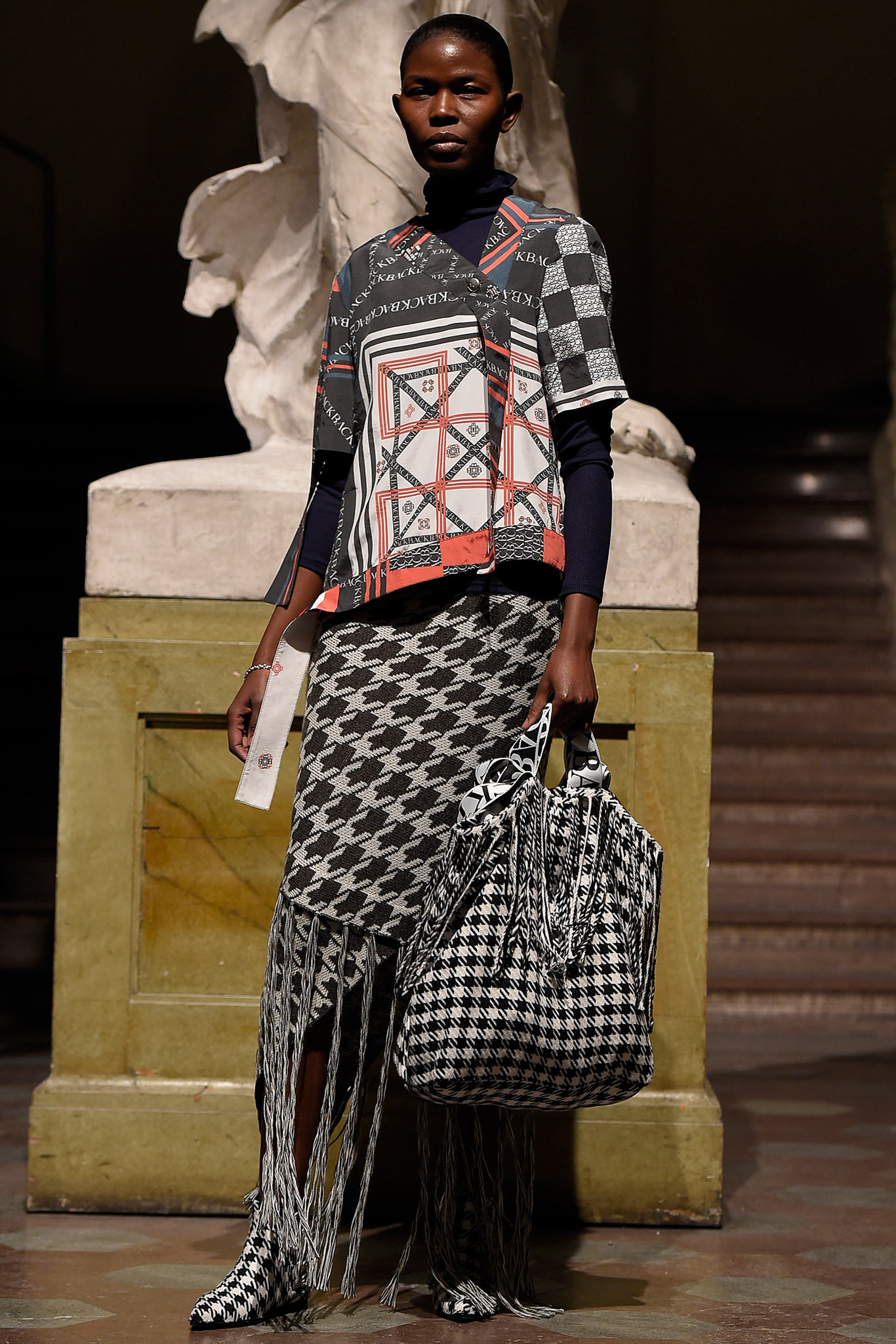 printed top and pleated skirt