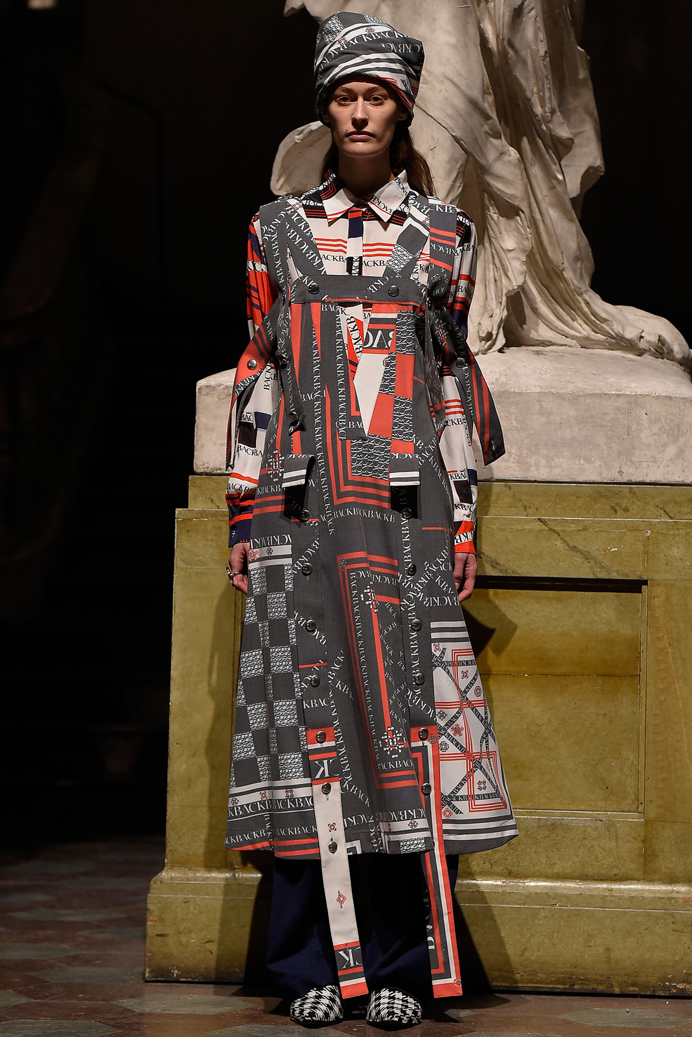 printed midi dress and hat