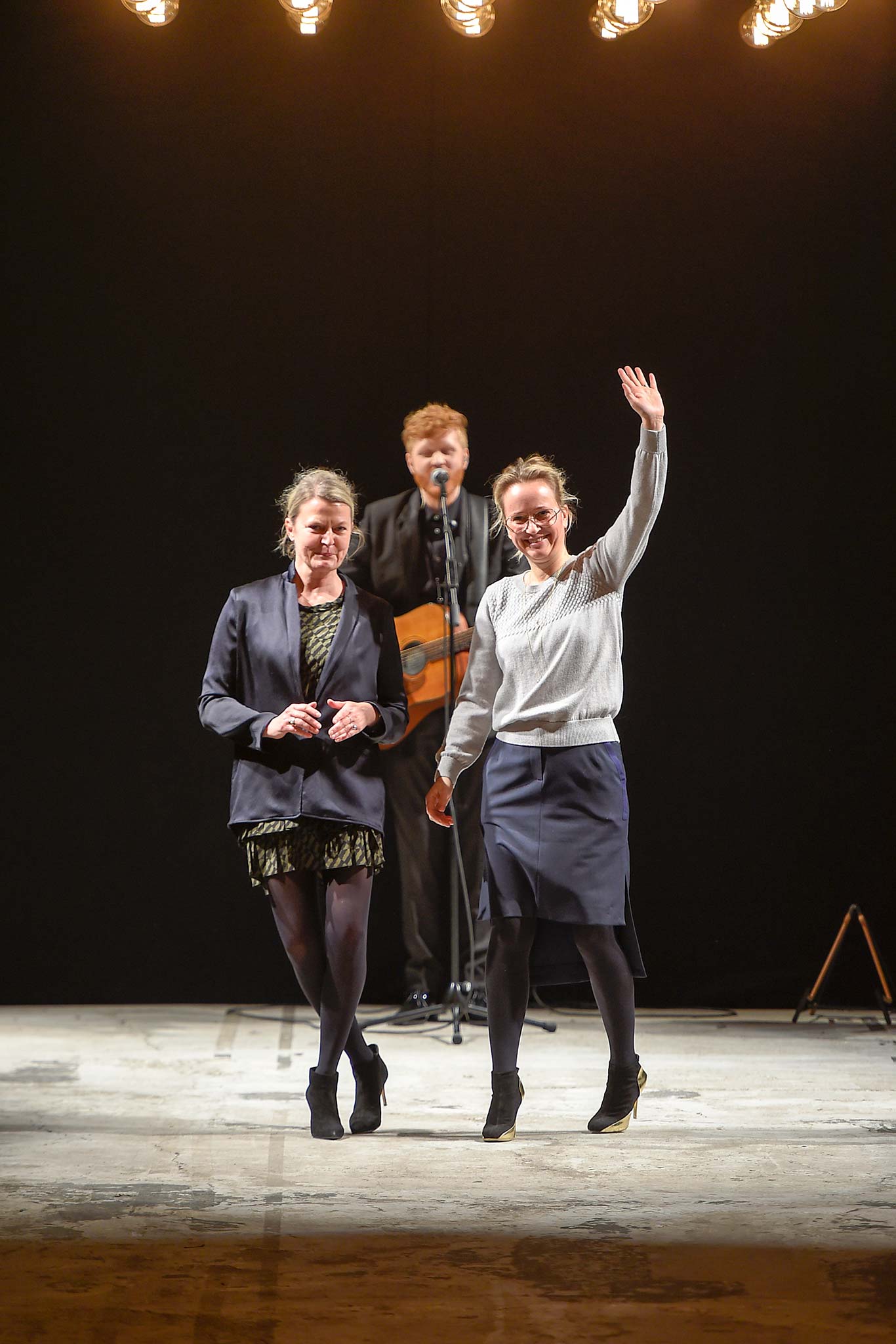 black blazer green mini dress gray sweater