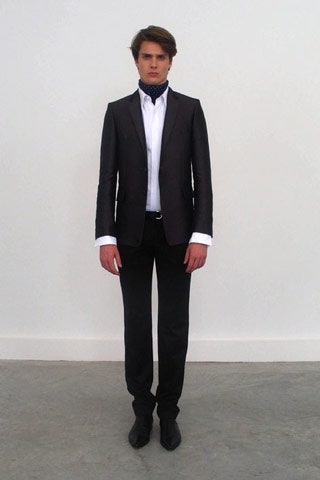 black tailored suit with white shirt