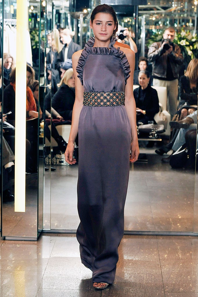 purple silk sleeveless gown