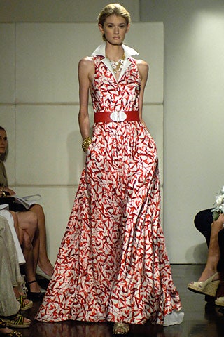 red and white silk gown