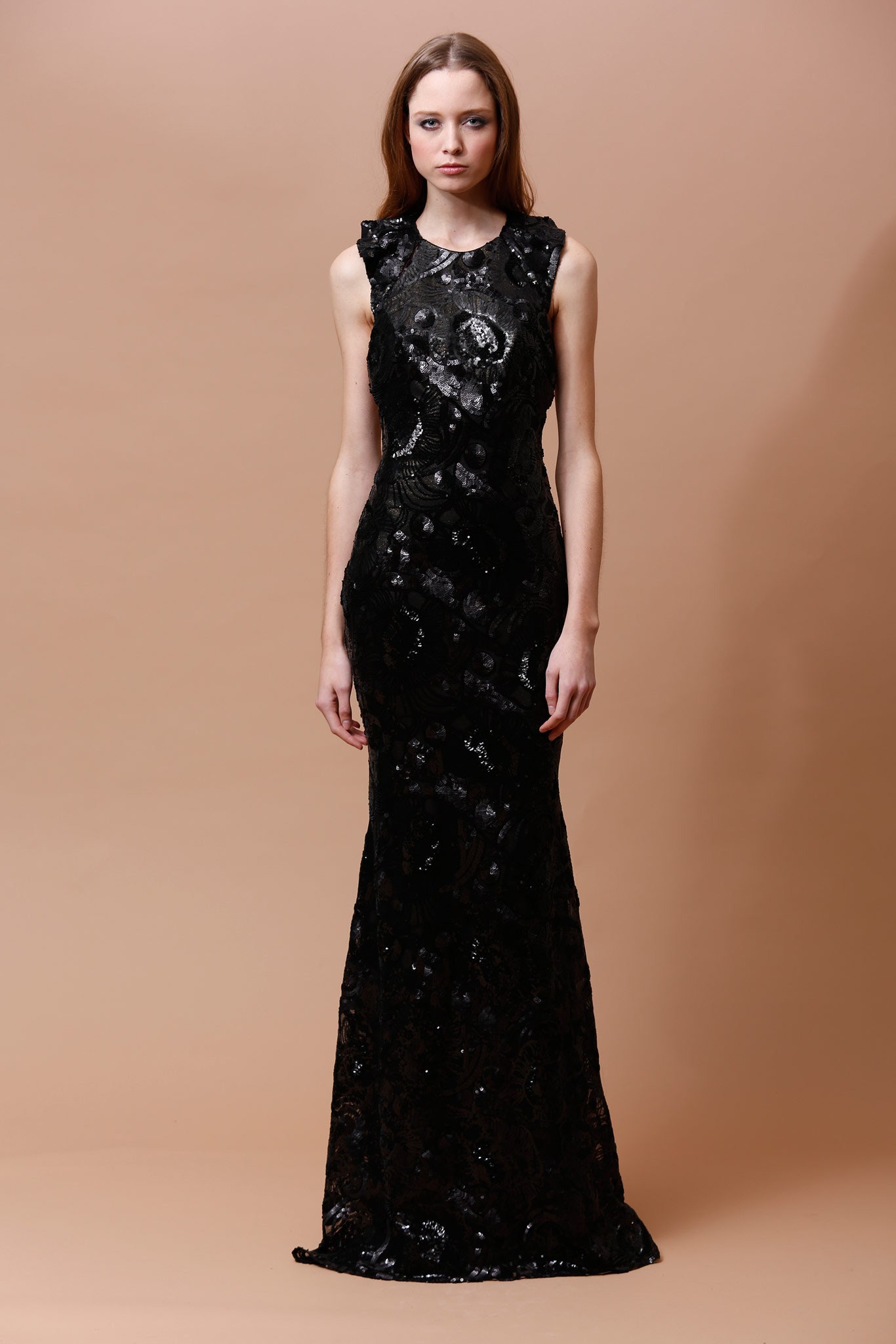 black sequined fitted gown