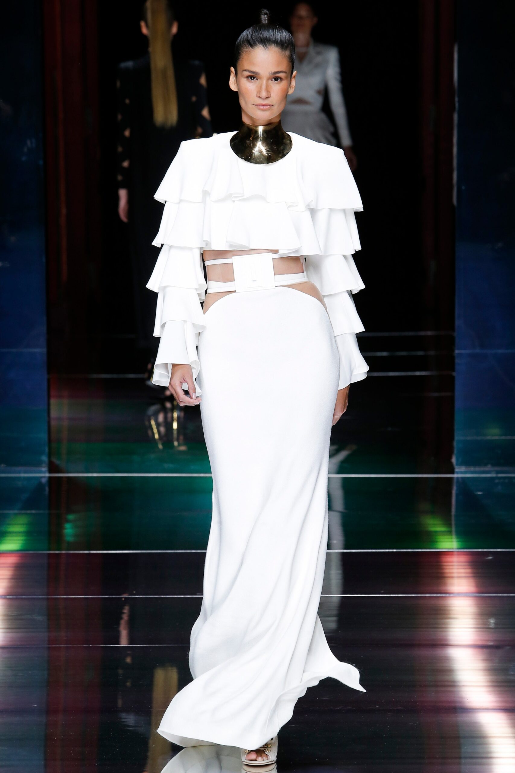fitted white silk gown