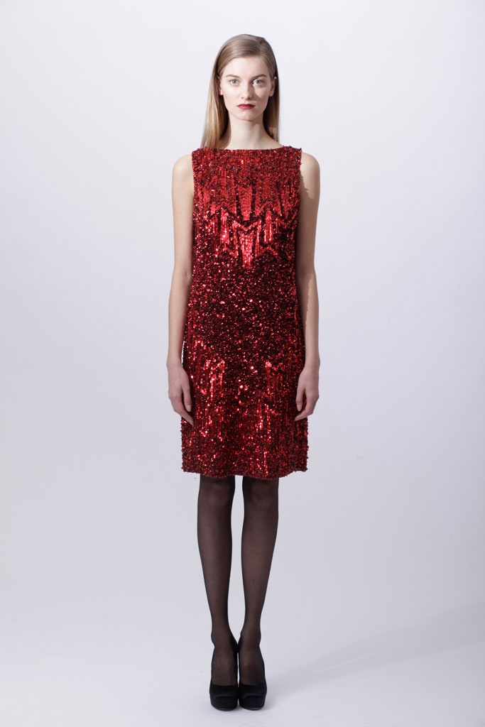 fitted red sequin dress