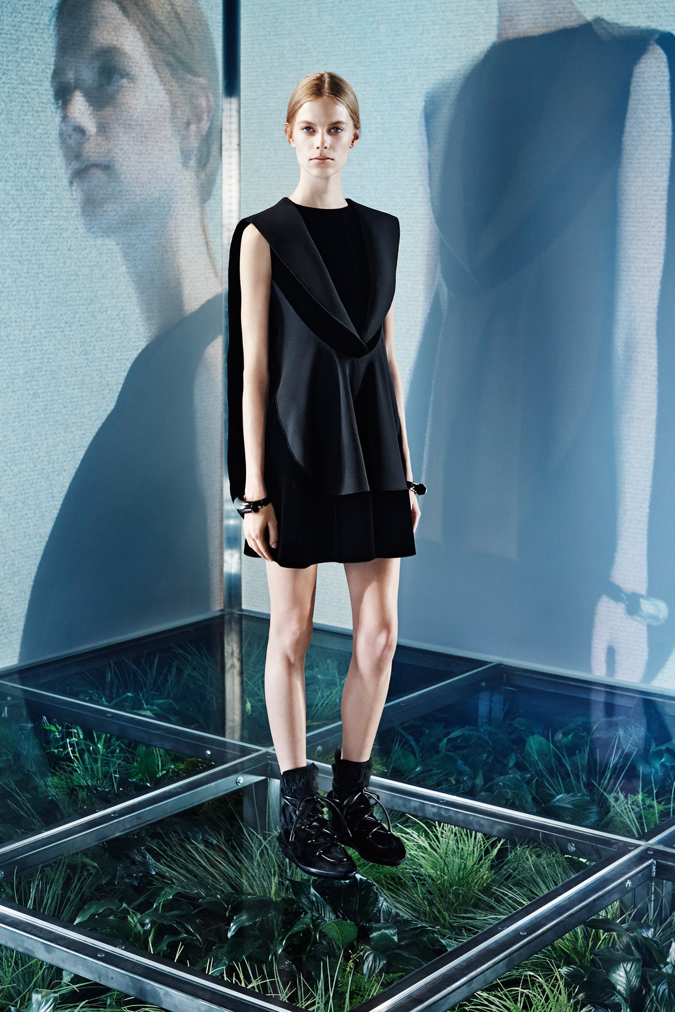black silk sleeveless mini dress