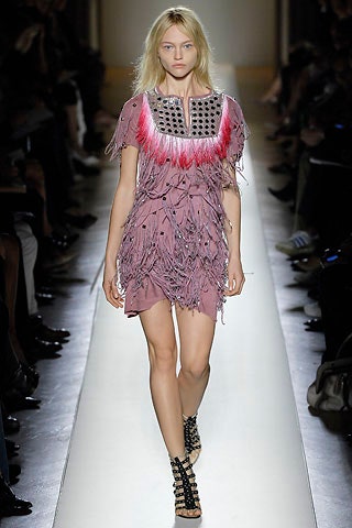 pink fringed beaded dress